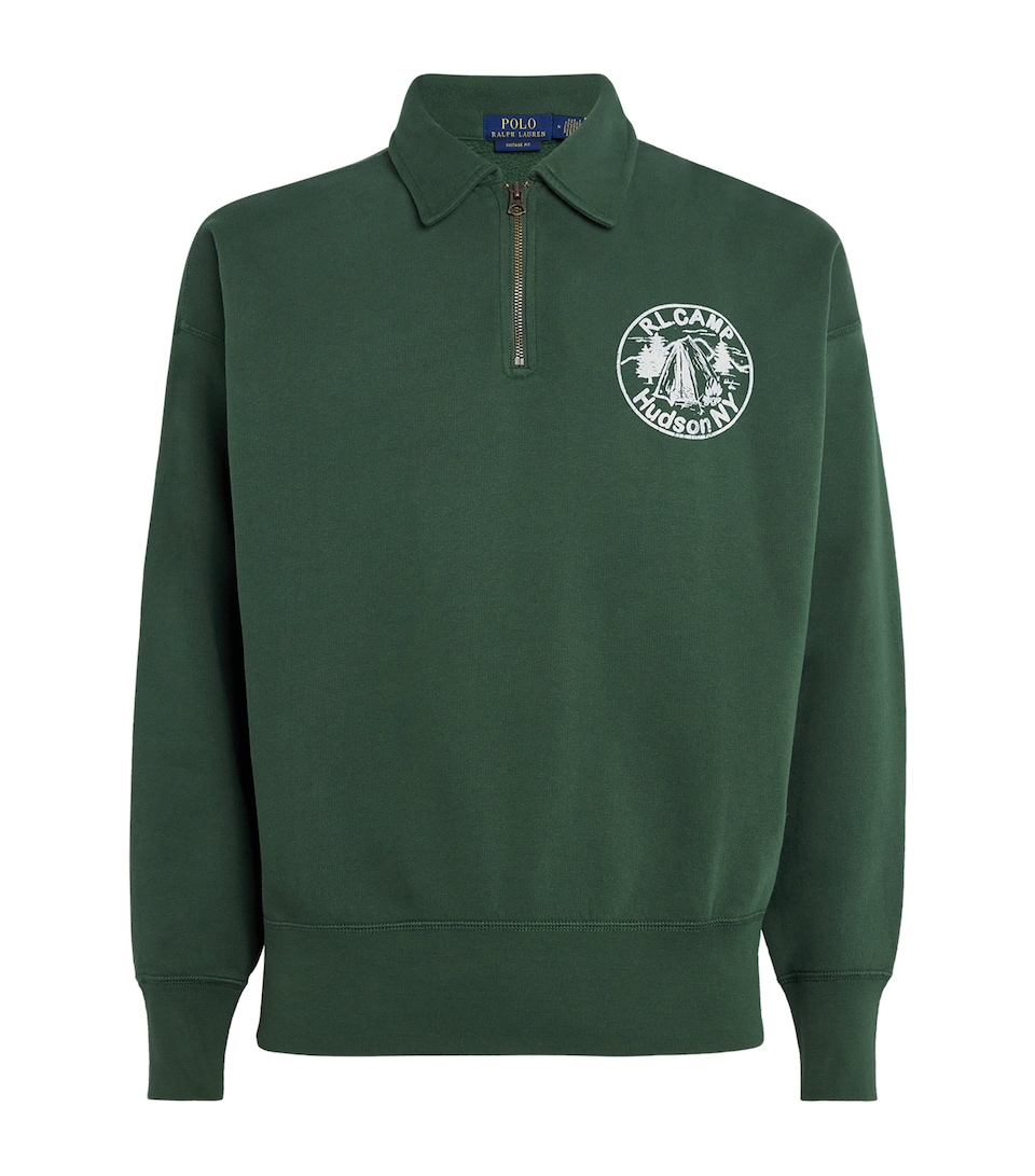 Cotton-Blend Logo Print Quarter-Zip Sweatshirt