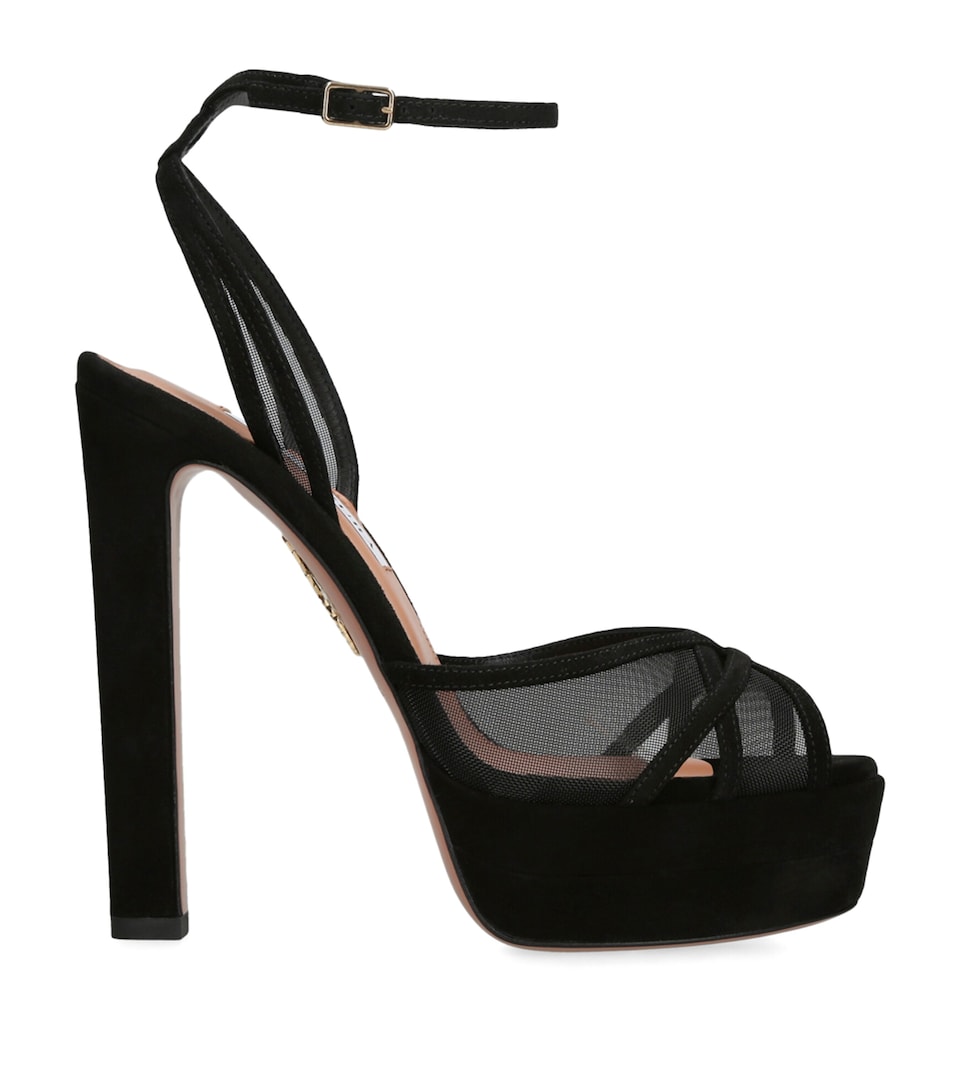 Aquazzura Suede Shear Plateau Platform Sandals 130 Black