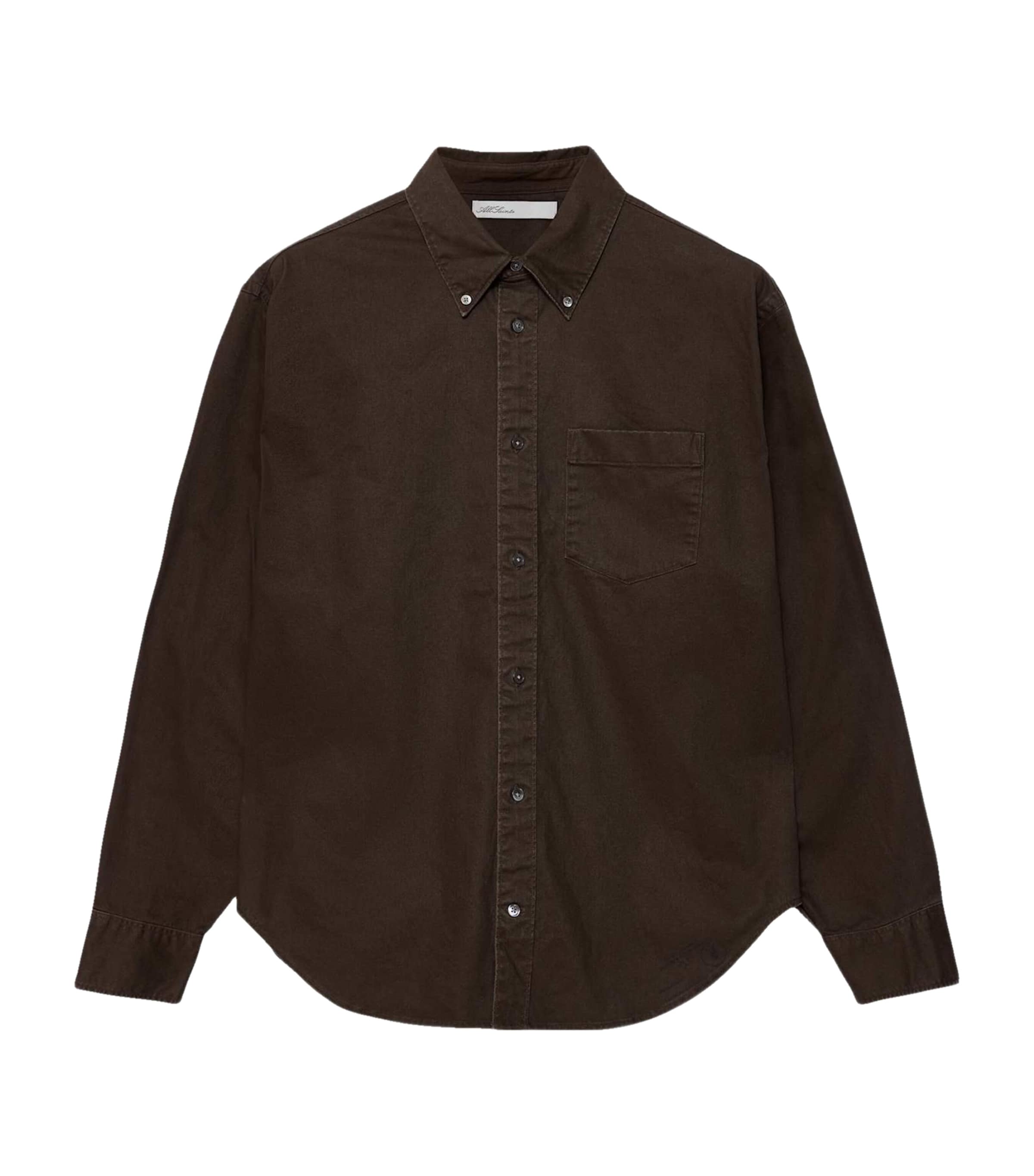 AllSaints Mens Organic Cotton Stow Oversized Shirt Chocolate Brown
