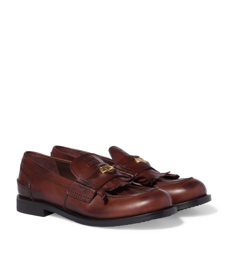 Miu Miu Leather Coin Penny Loafers Brown