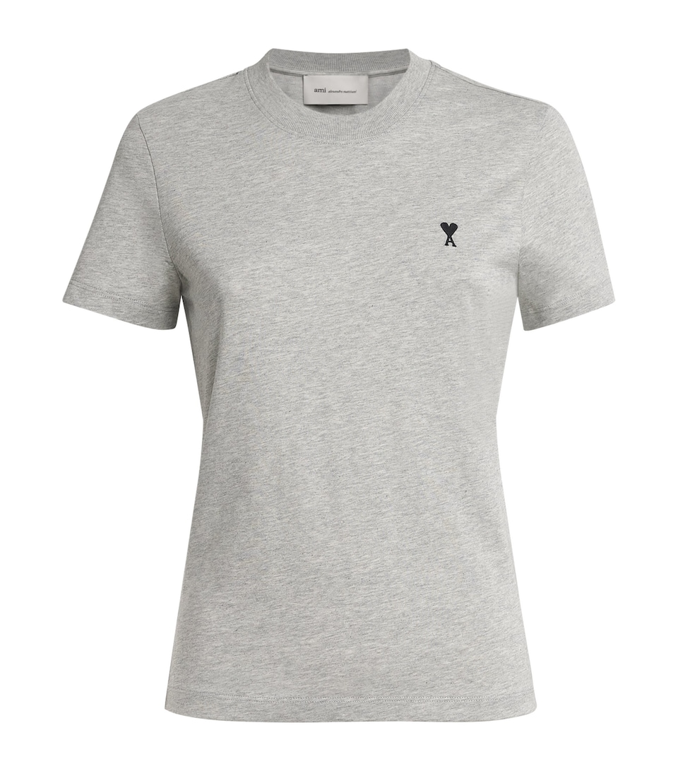 AMI Paris Womens Cotton Ami De Coeur T-Shirt Gris Cendre Chine