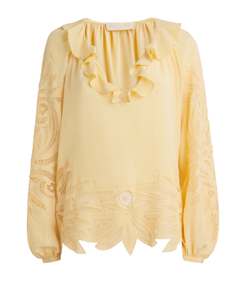 Ulla Johnson Womens Silk Embroidered Adonis Blouse Dandelion