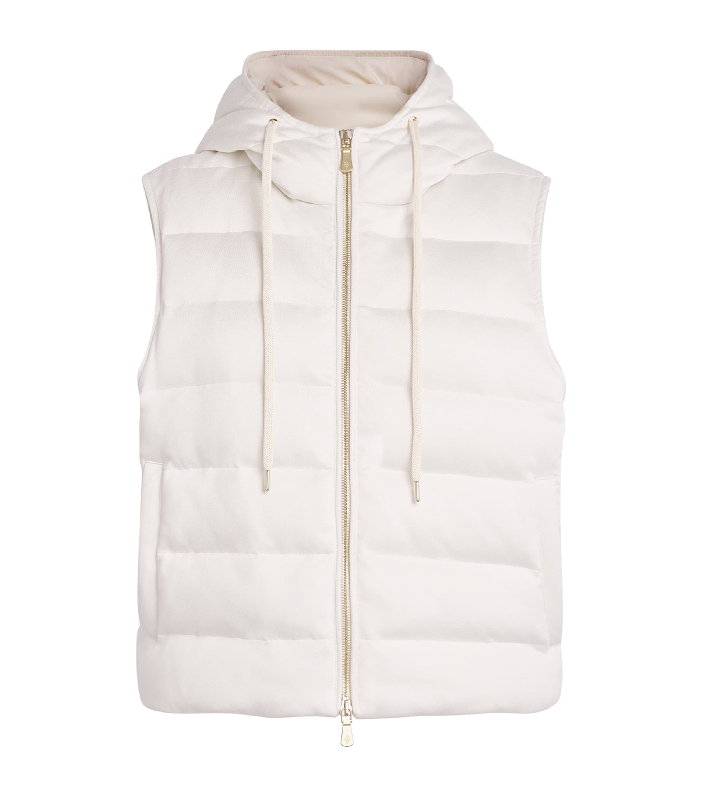 Eleventy Womens Cotton-Blend Hooded Gilet Avorio