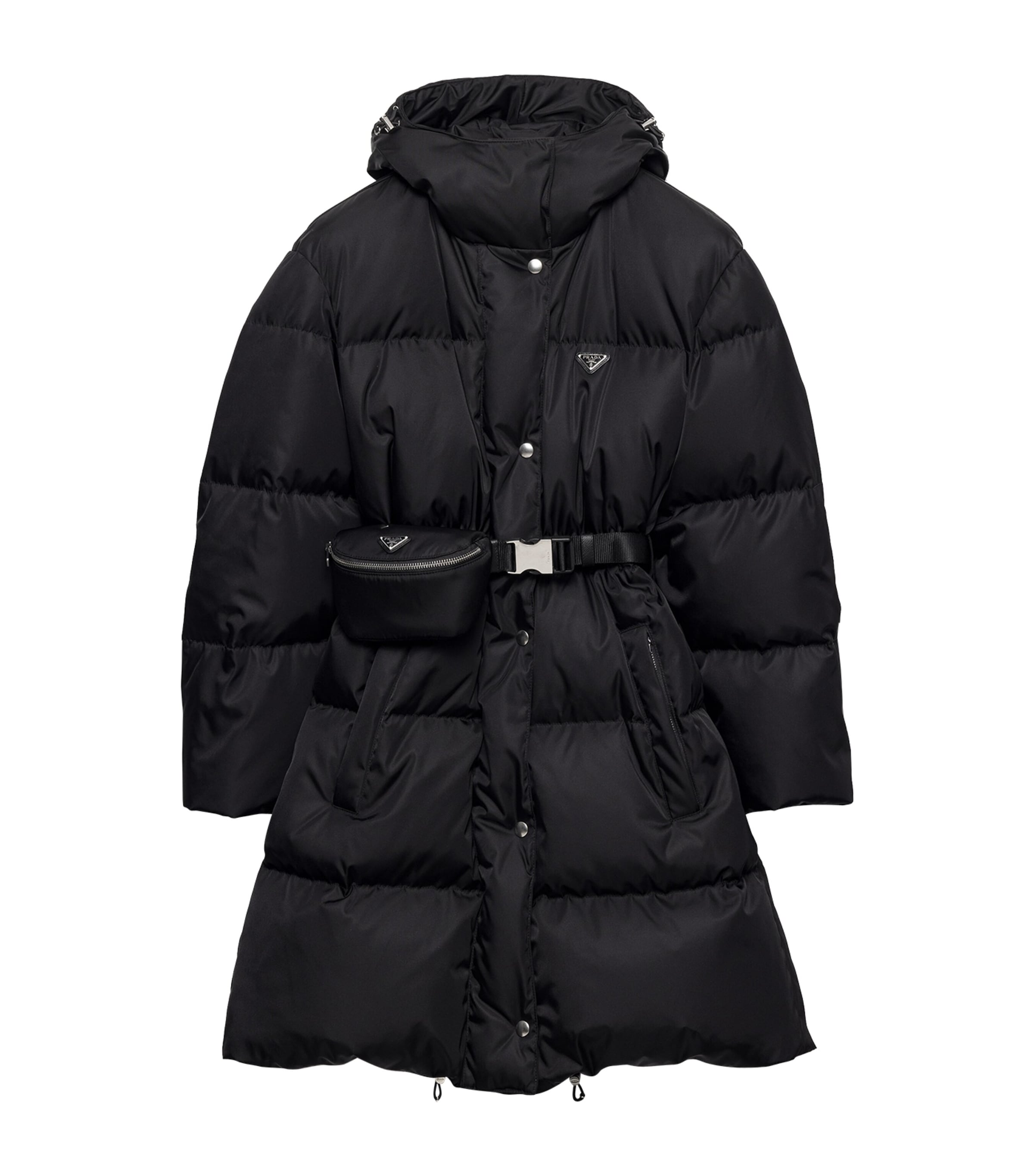 Prada Womens Re-Nylon Down-Filled Hooded Jacket Black