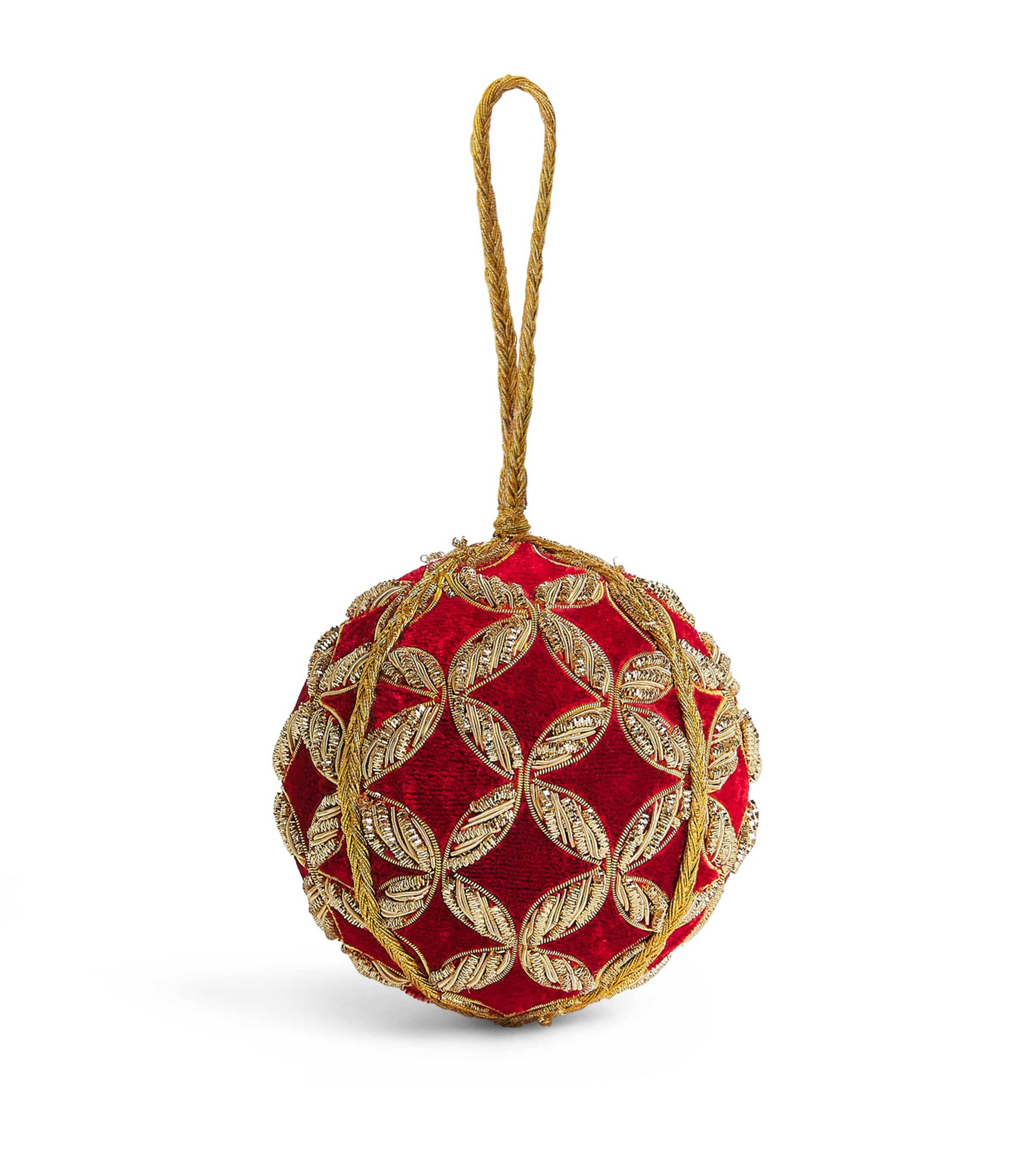 Harrods Velvet Embroidered Bauble Red