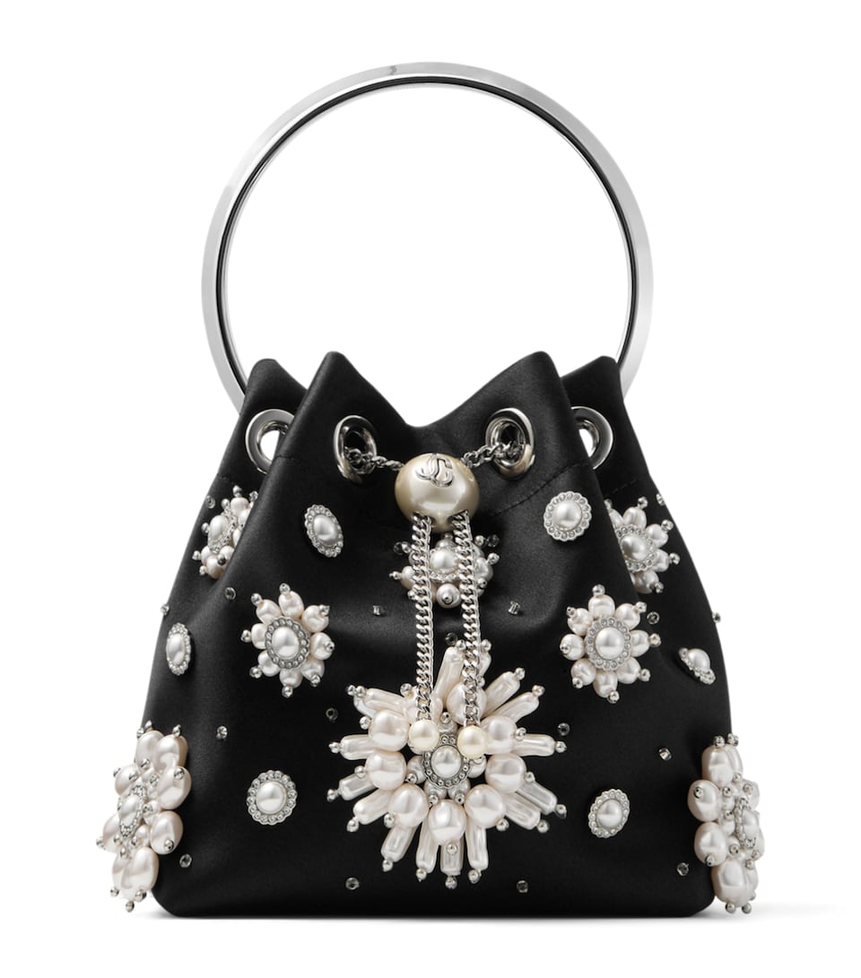 Jimmy Choo Satin Beaded Bon Bon Top-Handle Bag Black/silver