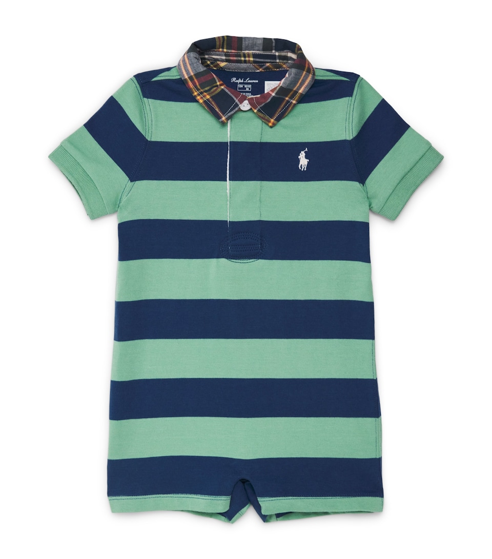 Ralph Lauren Kids Cotton Stripe Polo Playsuit (3-12 Months) Faded Mint/old Royal