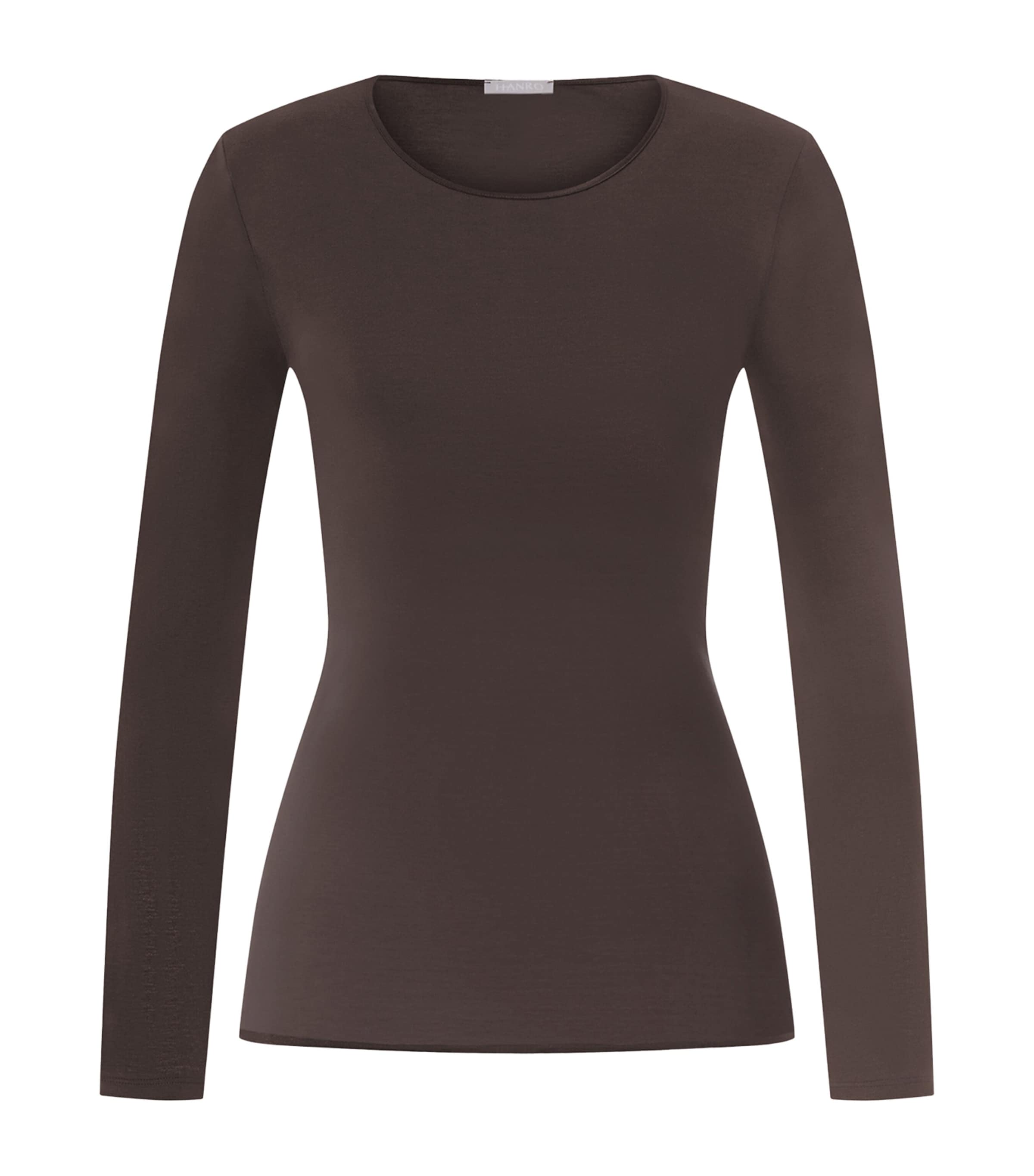 Hanro Womens Cotton Seamless Long-Sleeve Top Dark Mocha