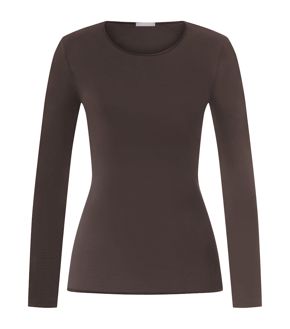 Hanro Womens Cotton Seamless Long-Sleeve Top Dark Mocha