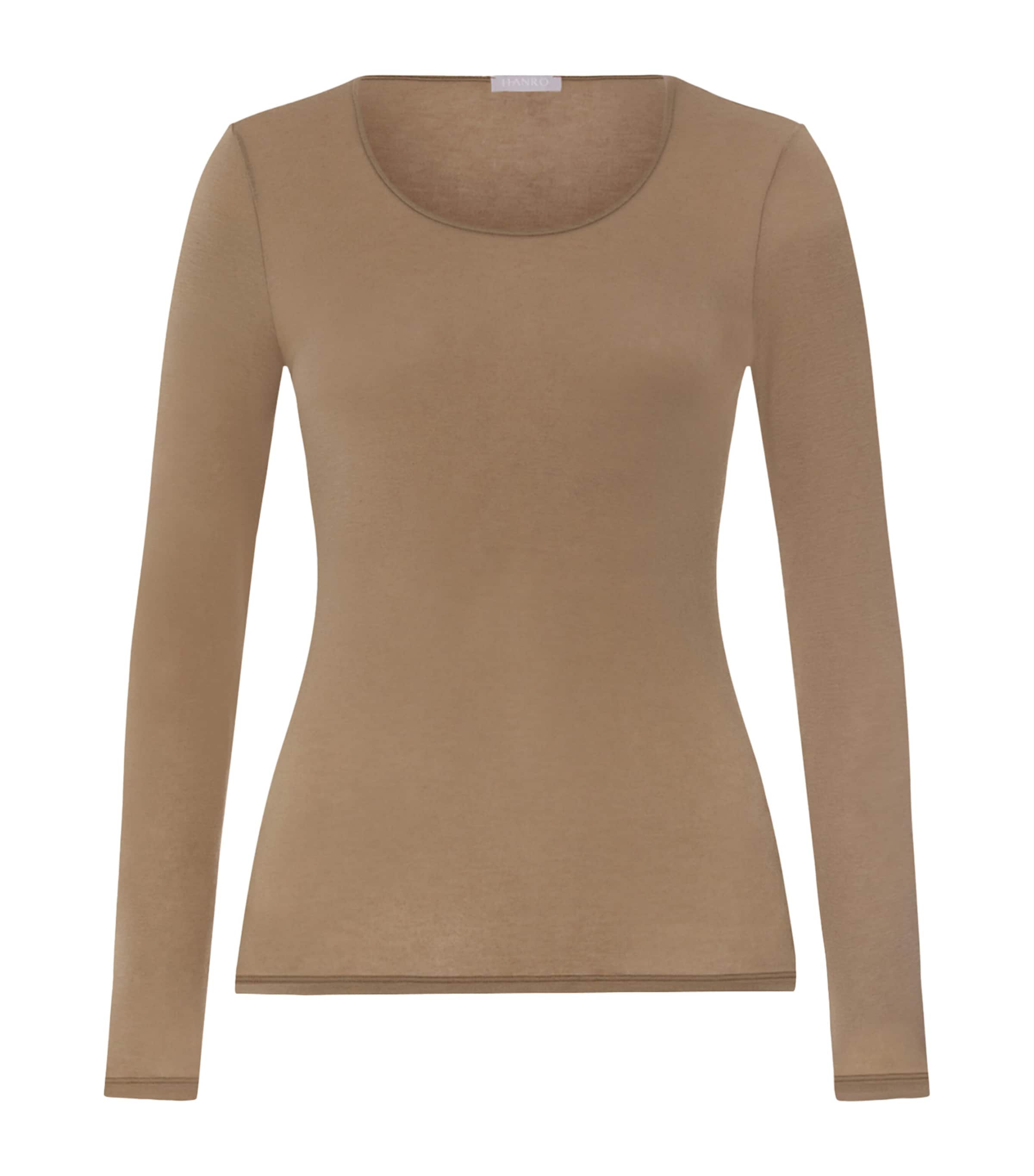 Hanro Womens Ultralight Long-Sleeve T-Shirt Suede Camel