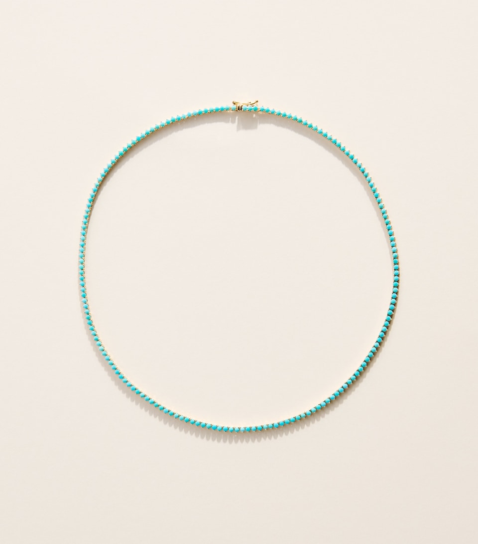 Jennifer Meyer Yellow Gold and Turquoise Three-Prong Tennis Necklace Yellow Gold
