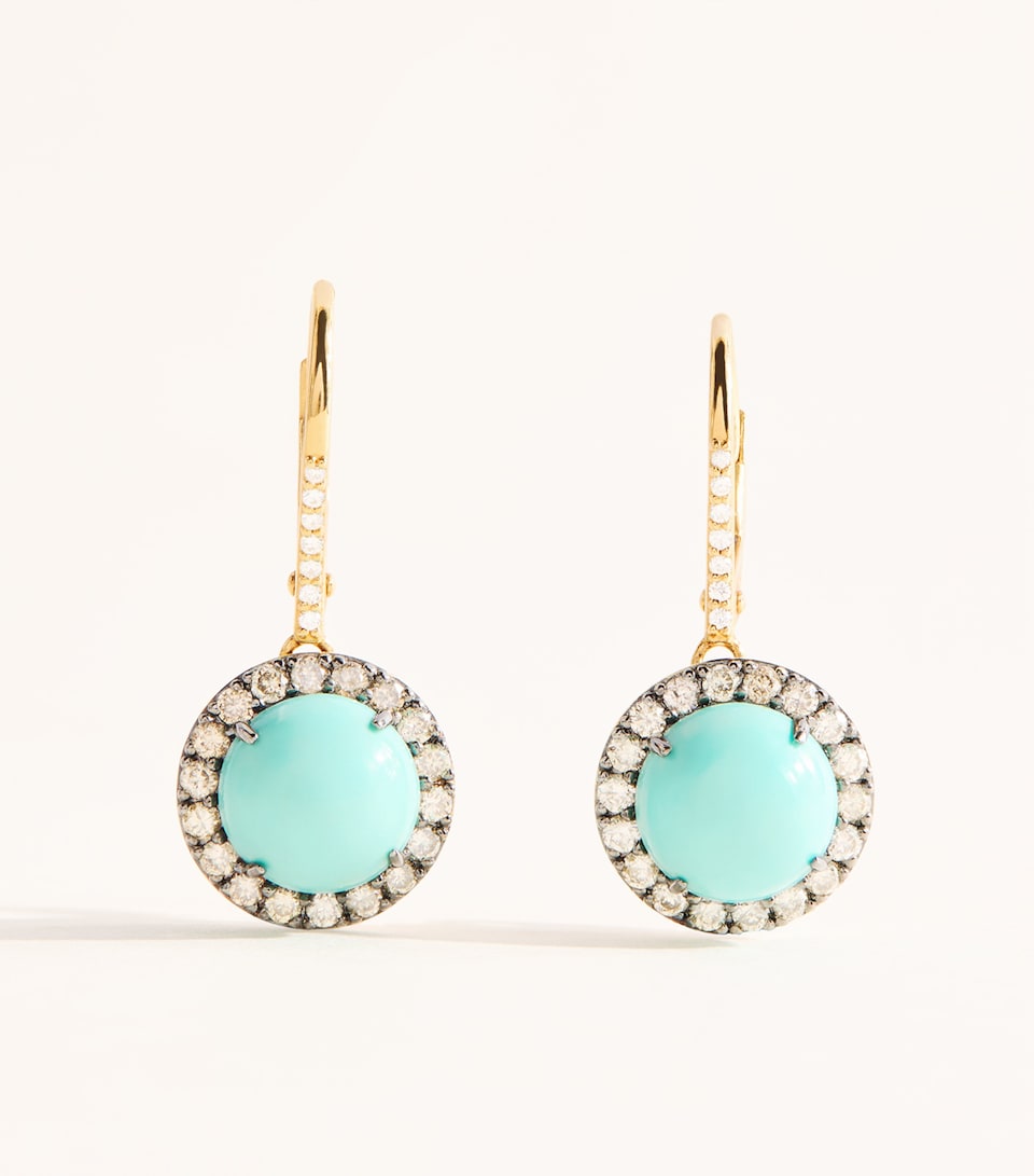 Rosa de la Cruz Yellow Gold, Diamond and Turquoise Earrings Yellow Gold