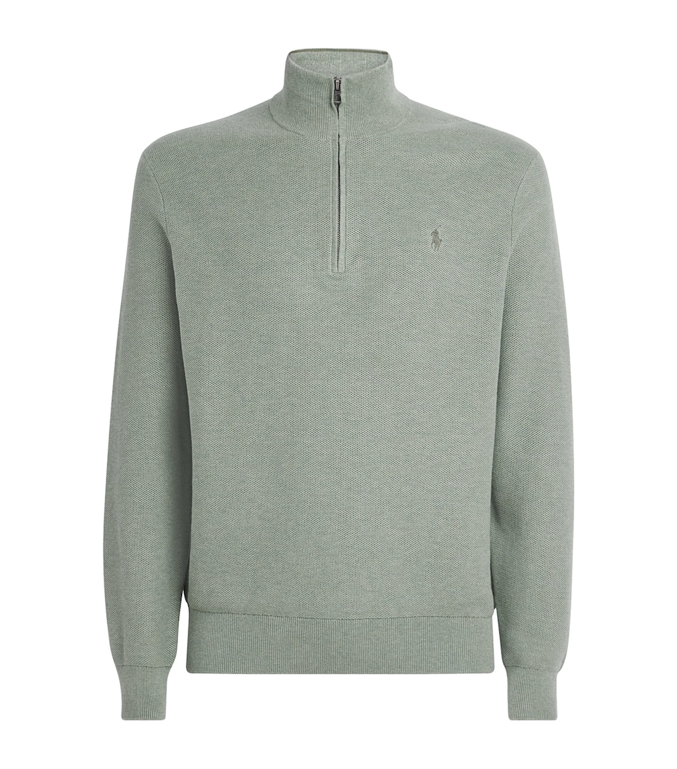 Polo Ralph Lauren Mens Cotton Half-Zip Sweater Fern Green Heather
