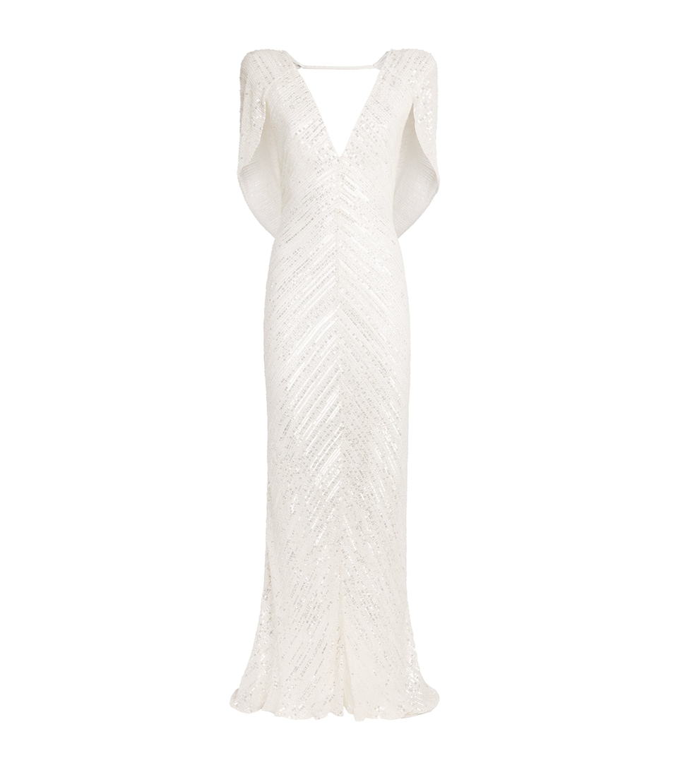 Jenny Packham Womens Sequin Fiore Gown Ivory