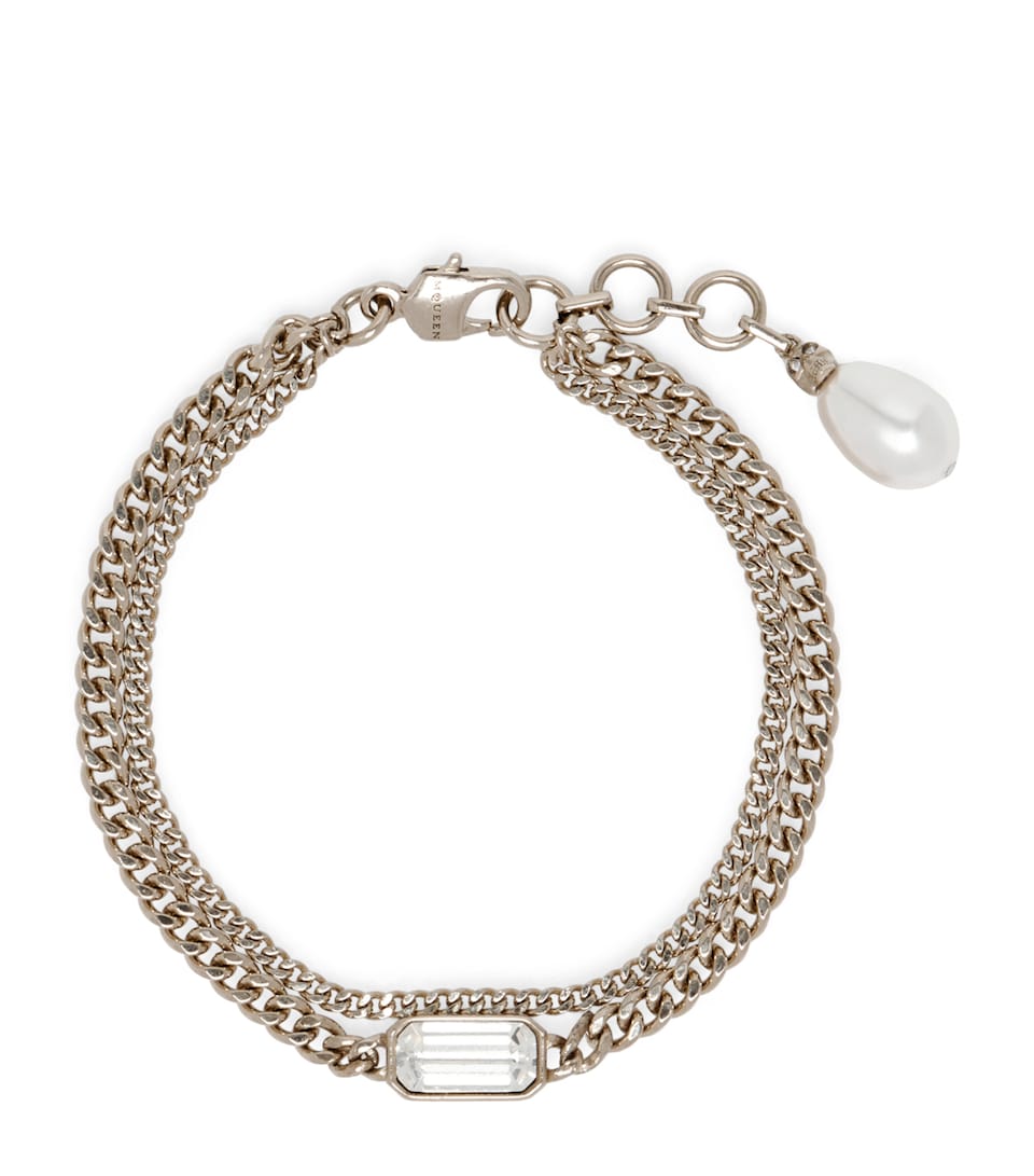 McQueen Crystal-Embellishment Skull Bracelet