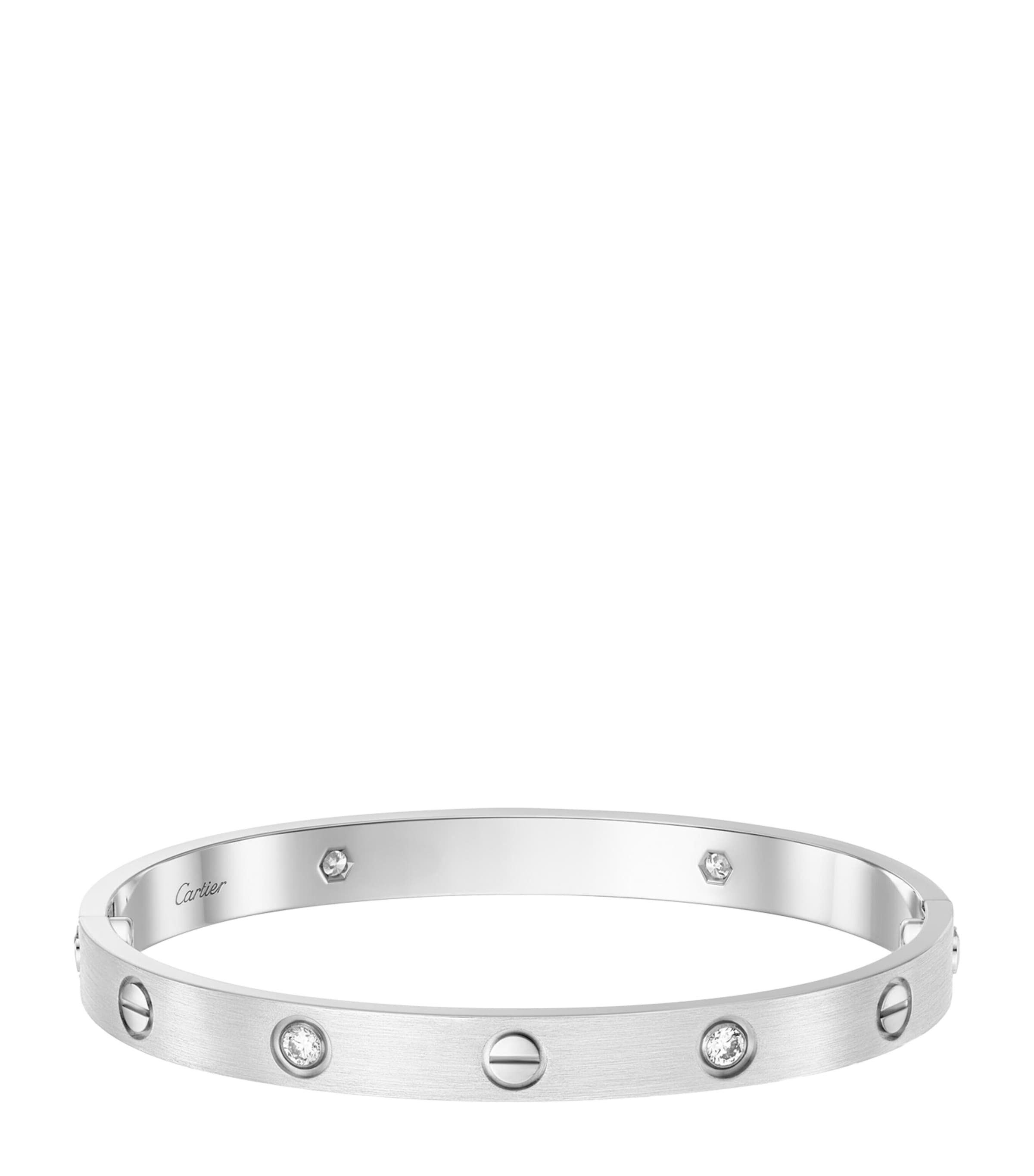 Brushed White Gold and Diamond Love Bangle