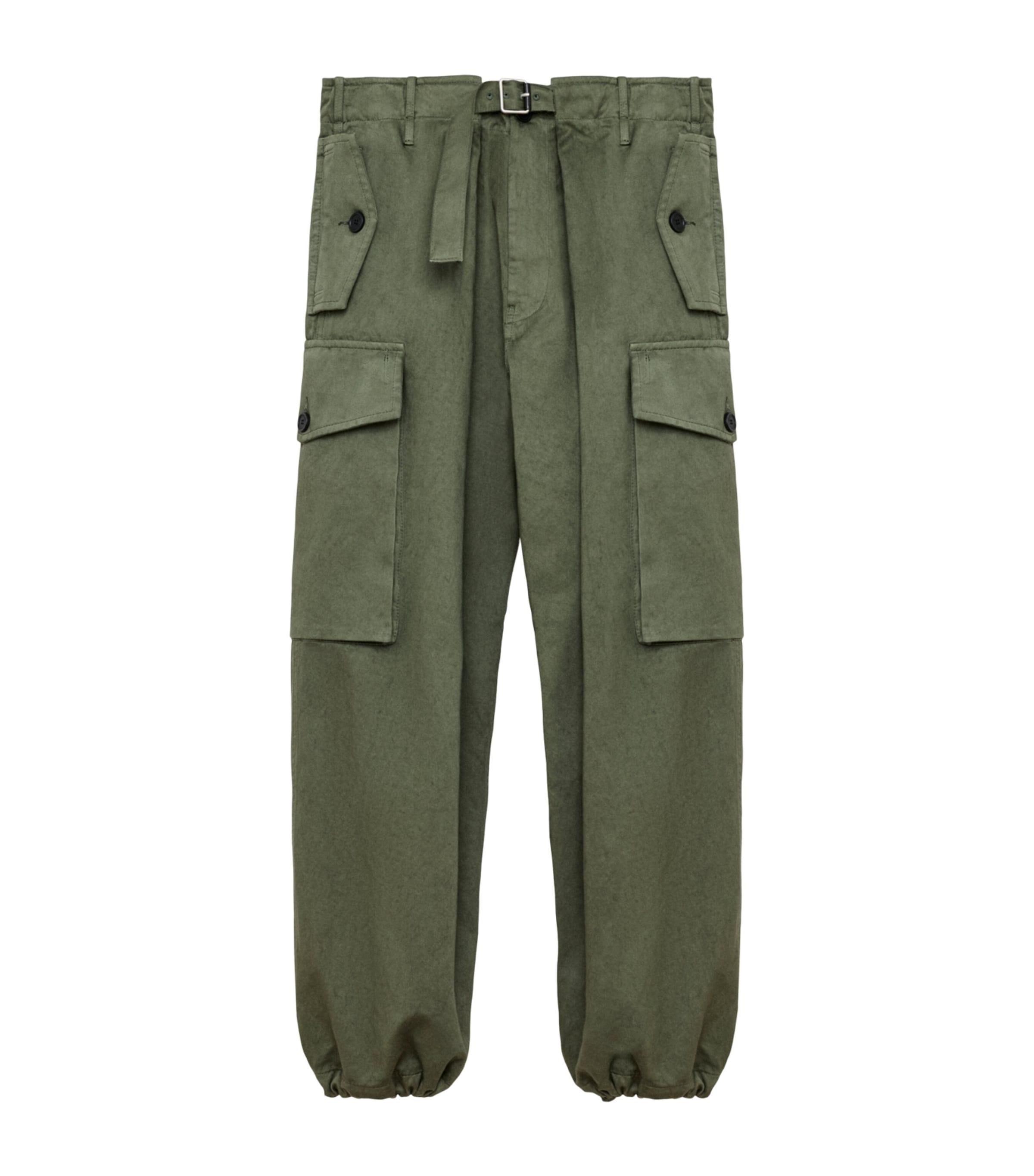 LOEWE Mens Cotton Tapered Cargo Trousers Khaki Green