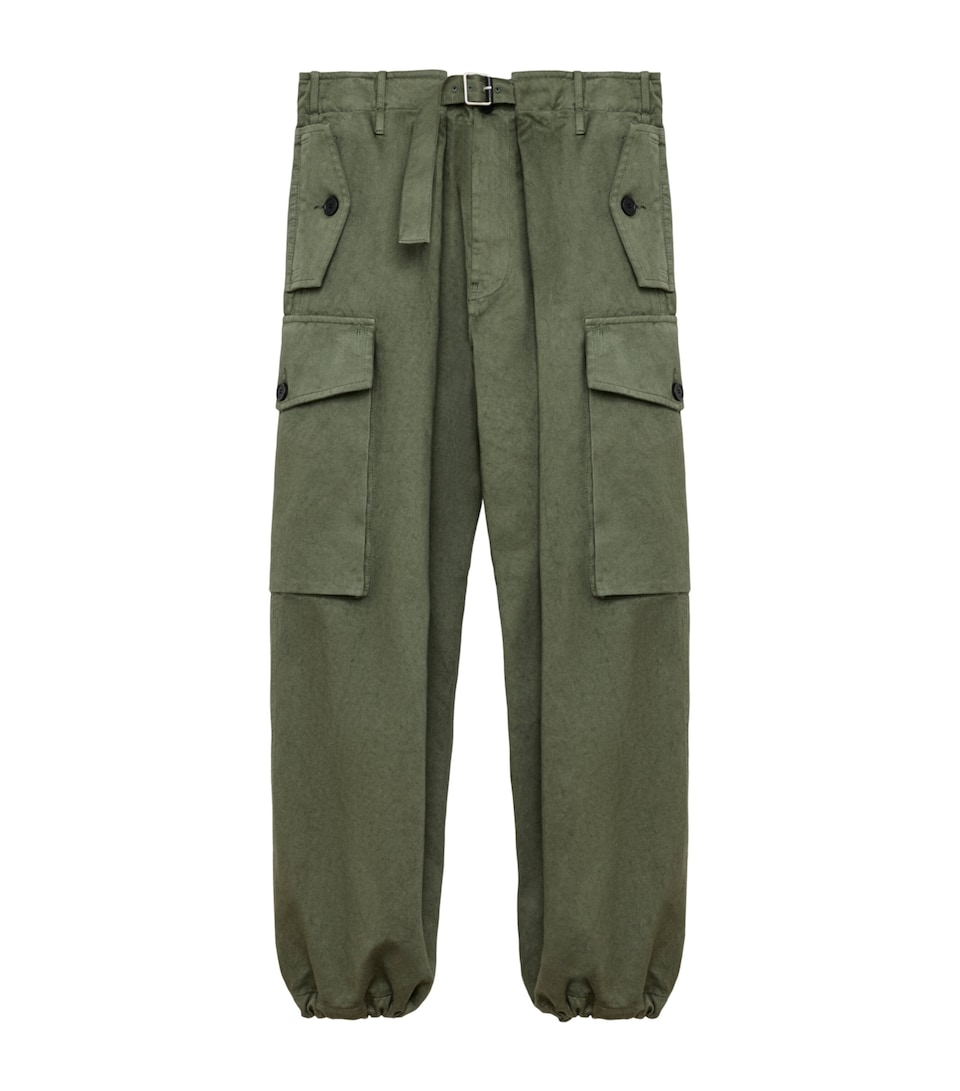 LOEWE Mens Cotton Tapered Cargo Trousers Khaki Green