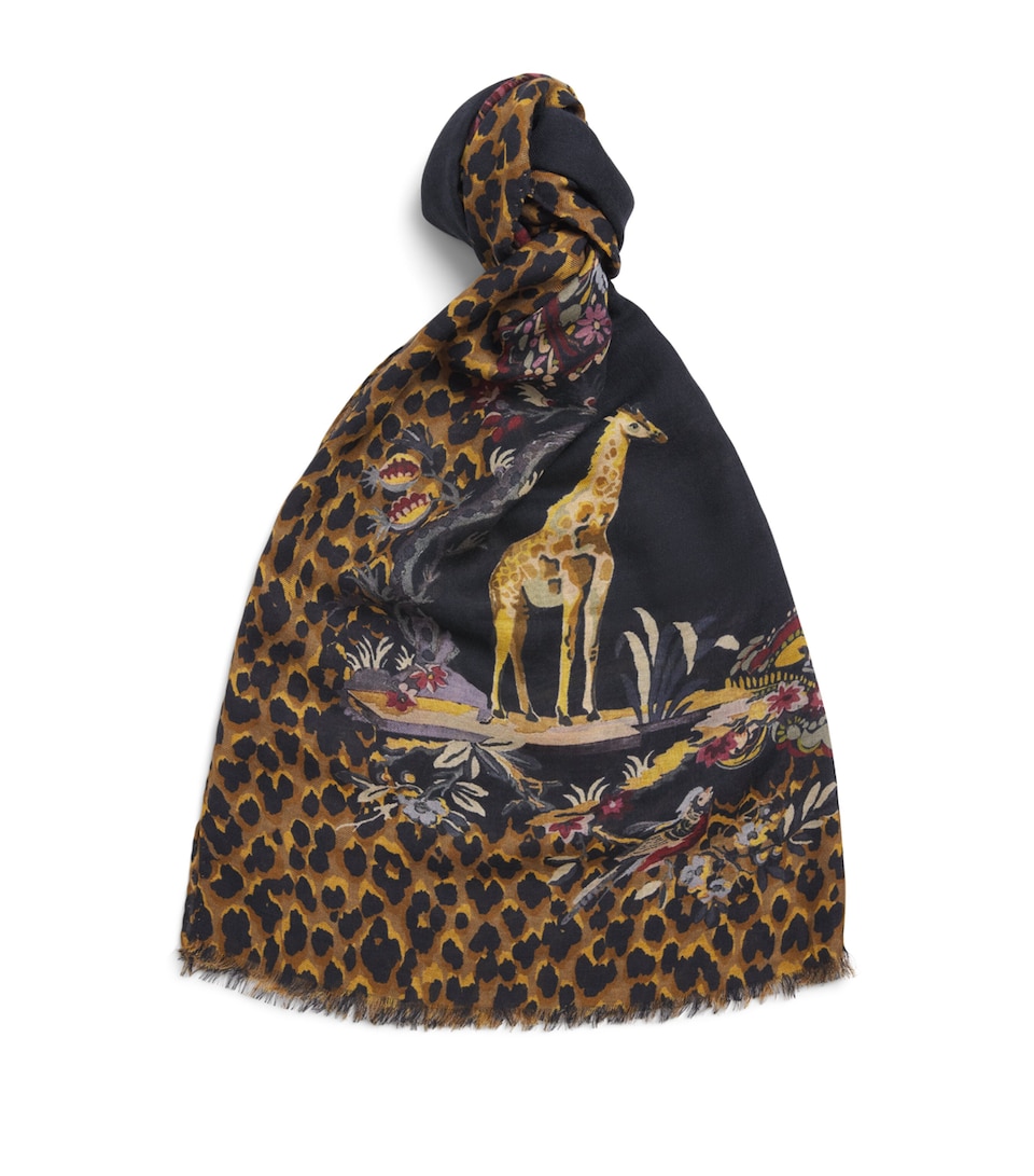 Etro Leopard and Paisley Print Scarf Black