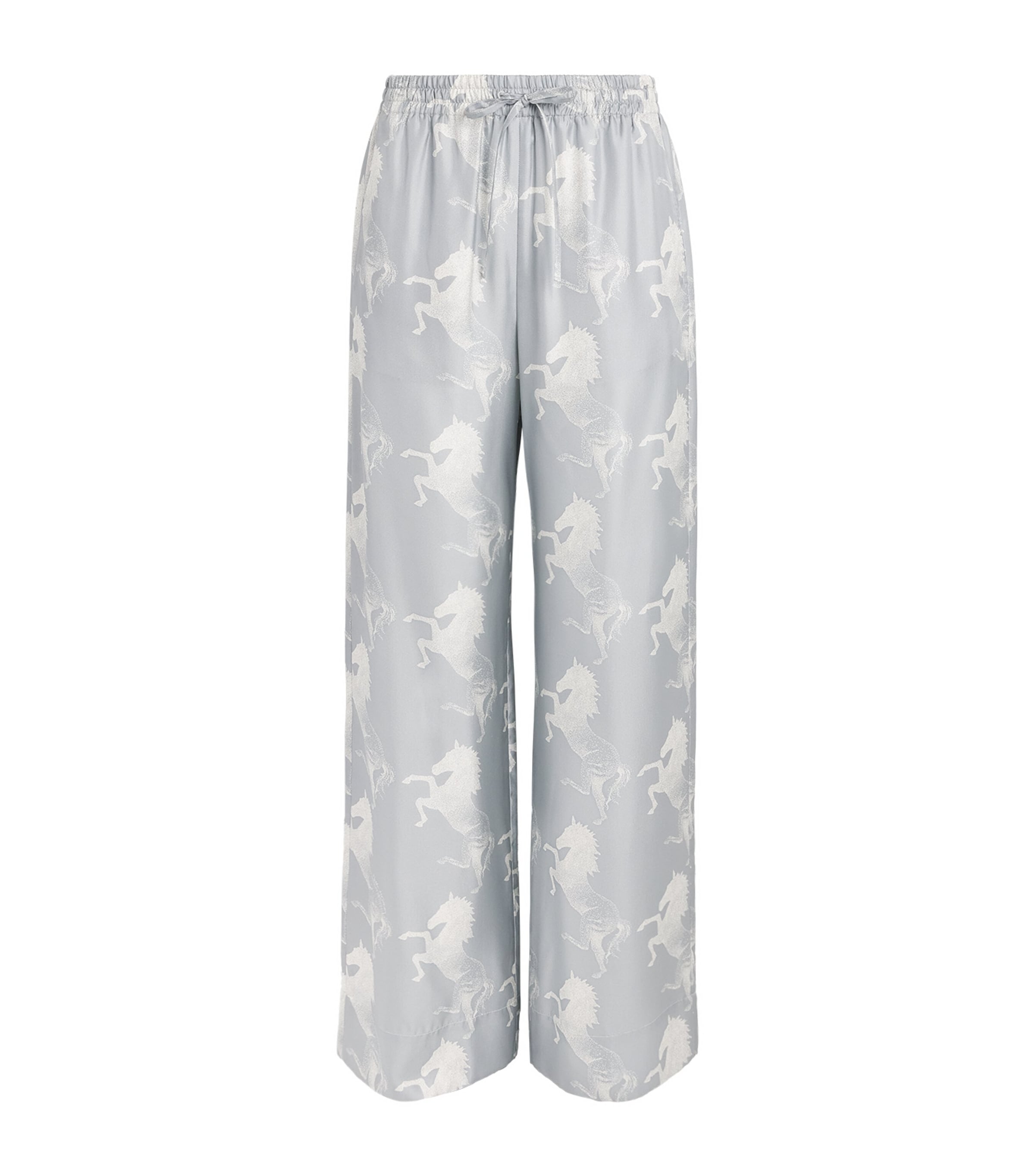 Stella McCartney Womens Silk Horse Print Wide-Leg Trousers Blue/cream