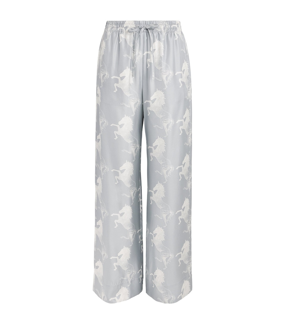 Stella McCartney Womens Silk Horse Print Wide-Leg Trousers Blue/cream