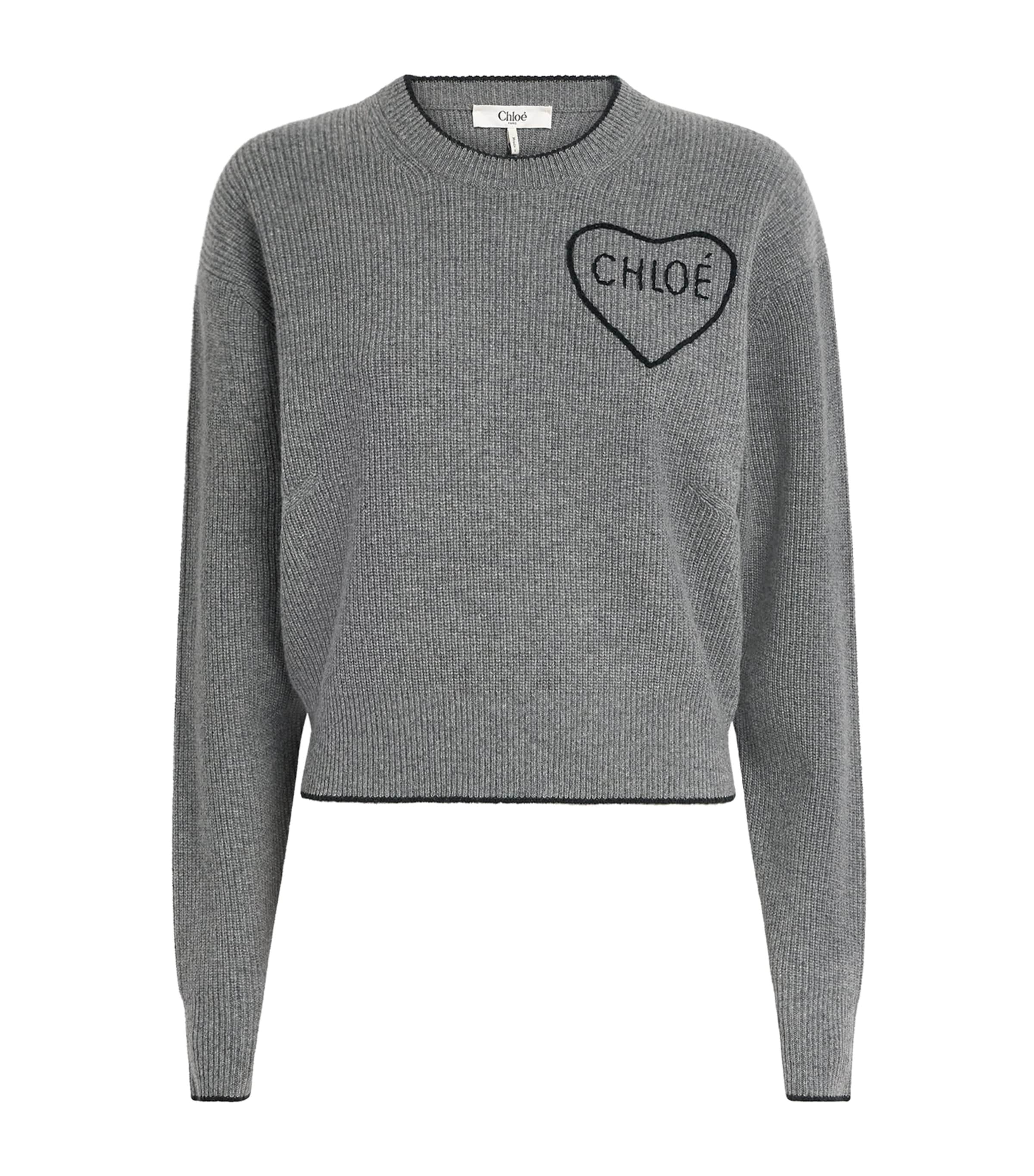 Chloé Womens Wool-Cashmere Logo Sweater Divine Grey