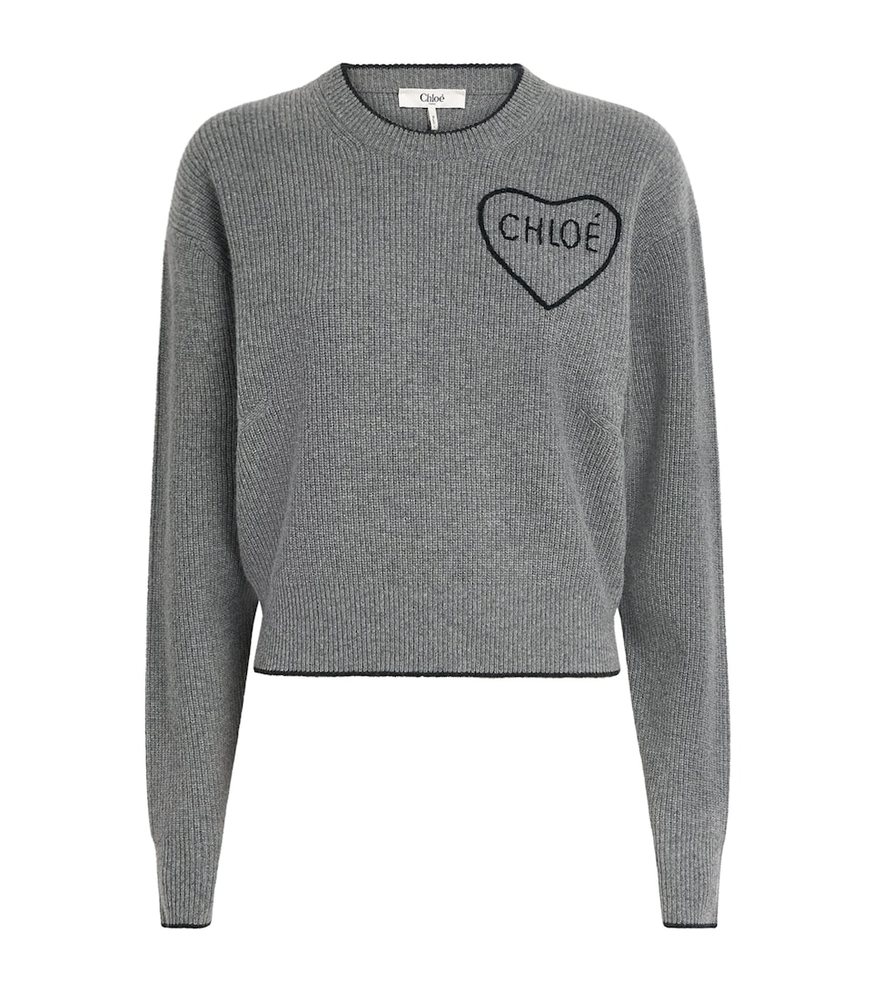 Chloé Womens Wool-Cashmere Logo Sweater Divine Grey