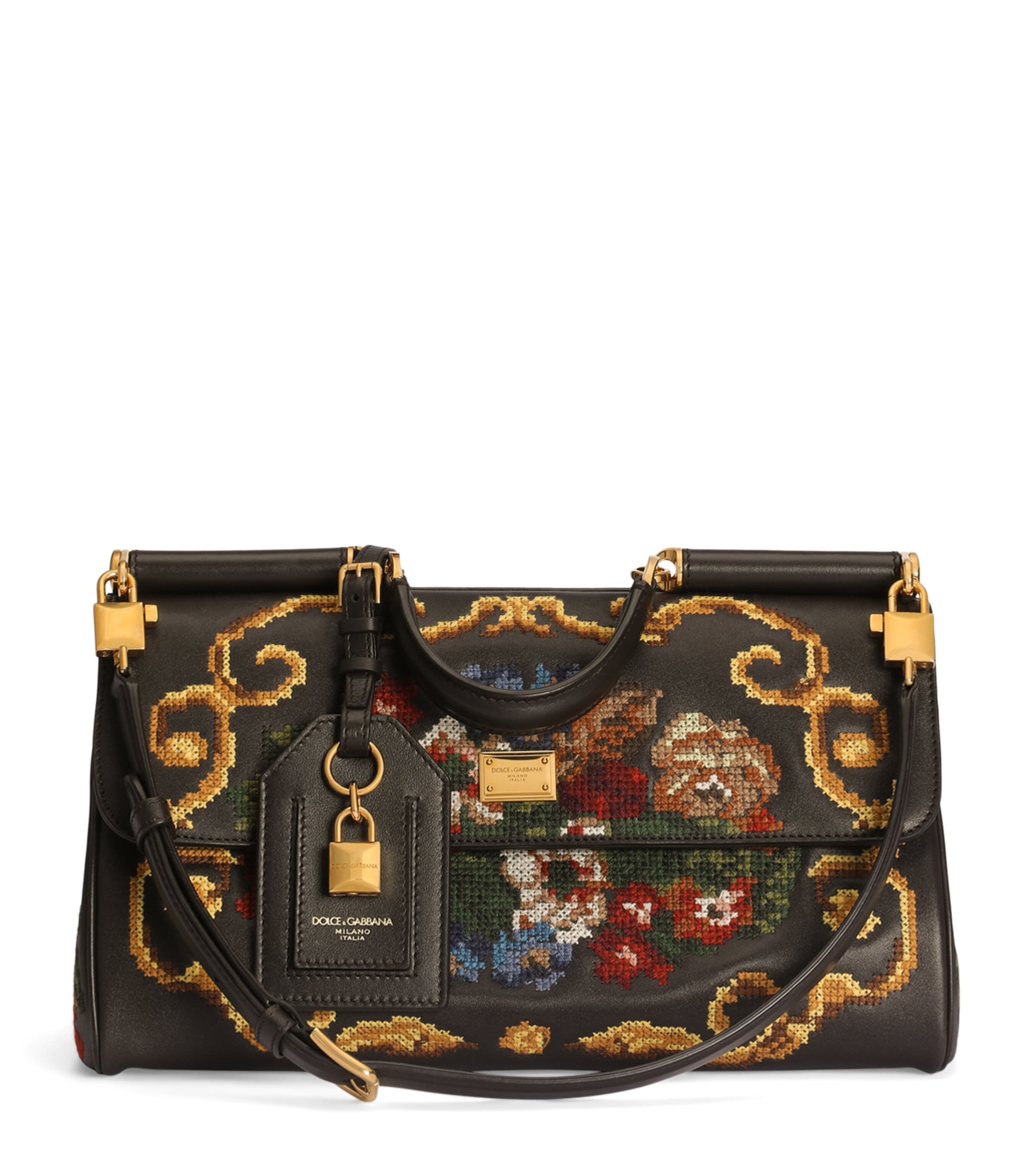 Dolce&Gabbana Medium Leather Embroidered My Sicily Top-Handle Bag Multicolour