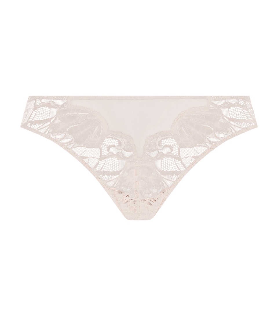 Hanro Womens Lace-Trim Lysia Thong Moonlight