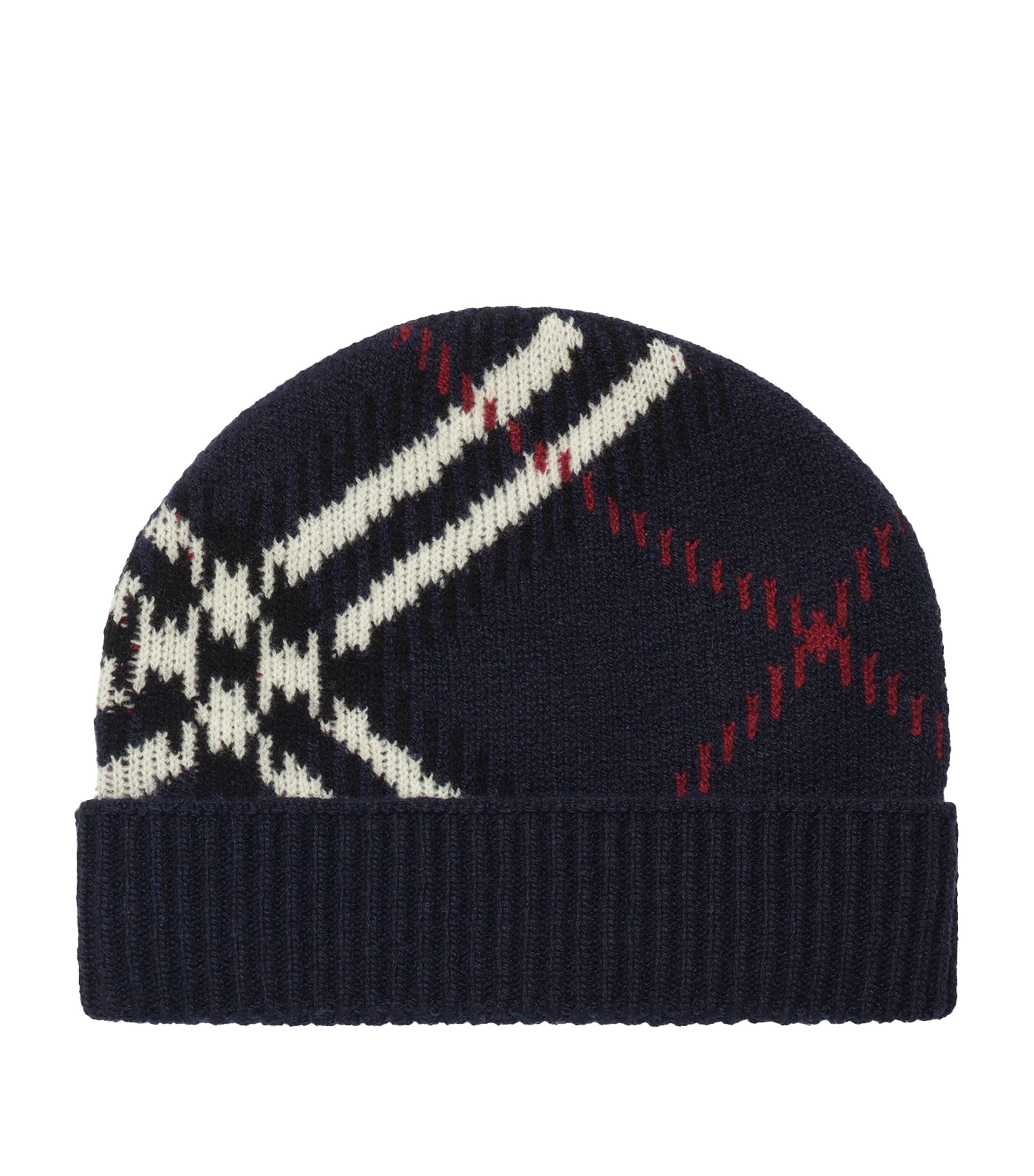Burberry Cashmere-Blend Check Beanie Ink Blue