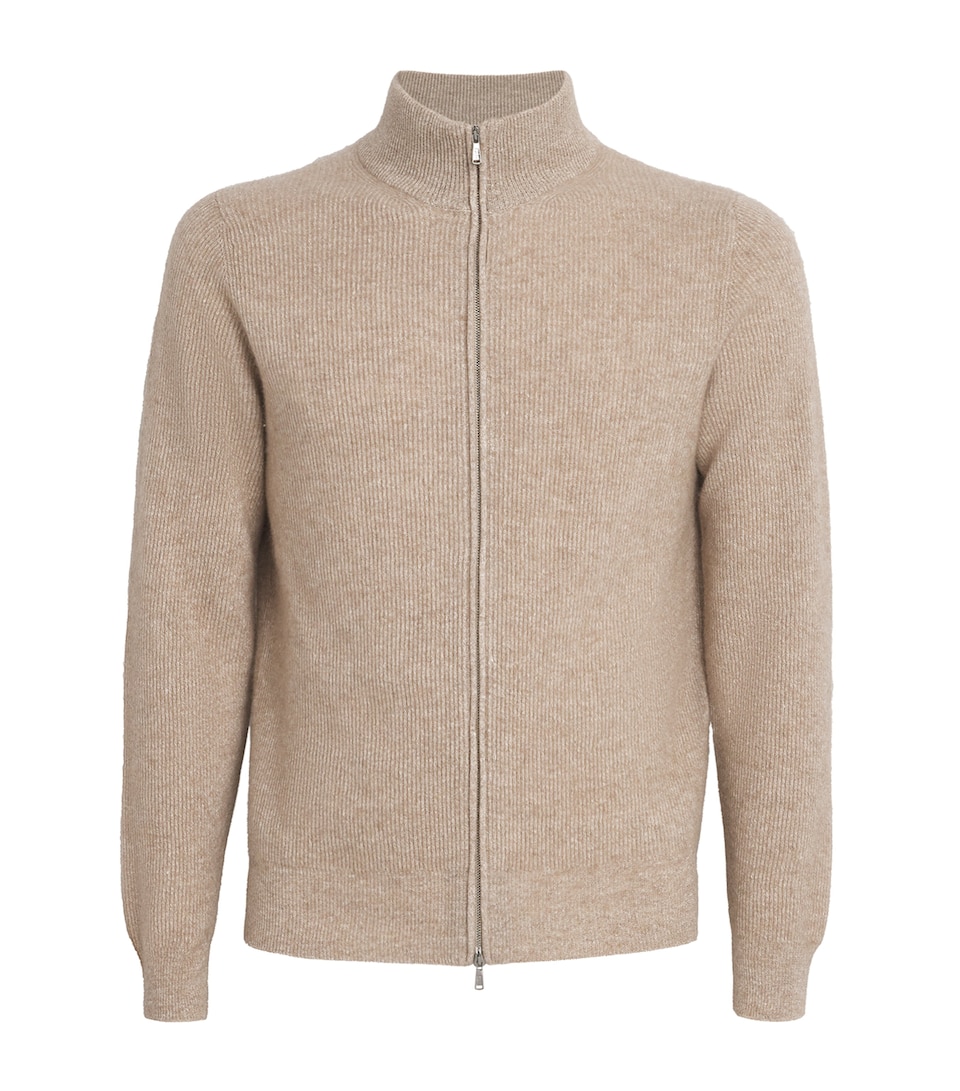 Cashmere-Linen Zip-Up Cardigan