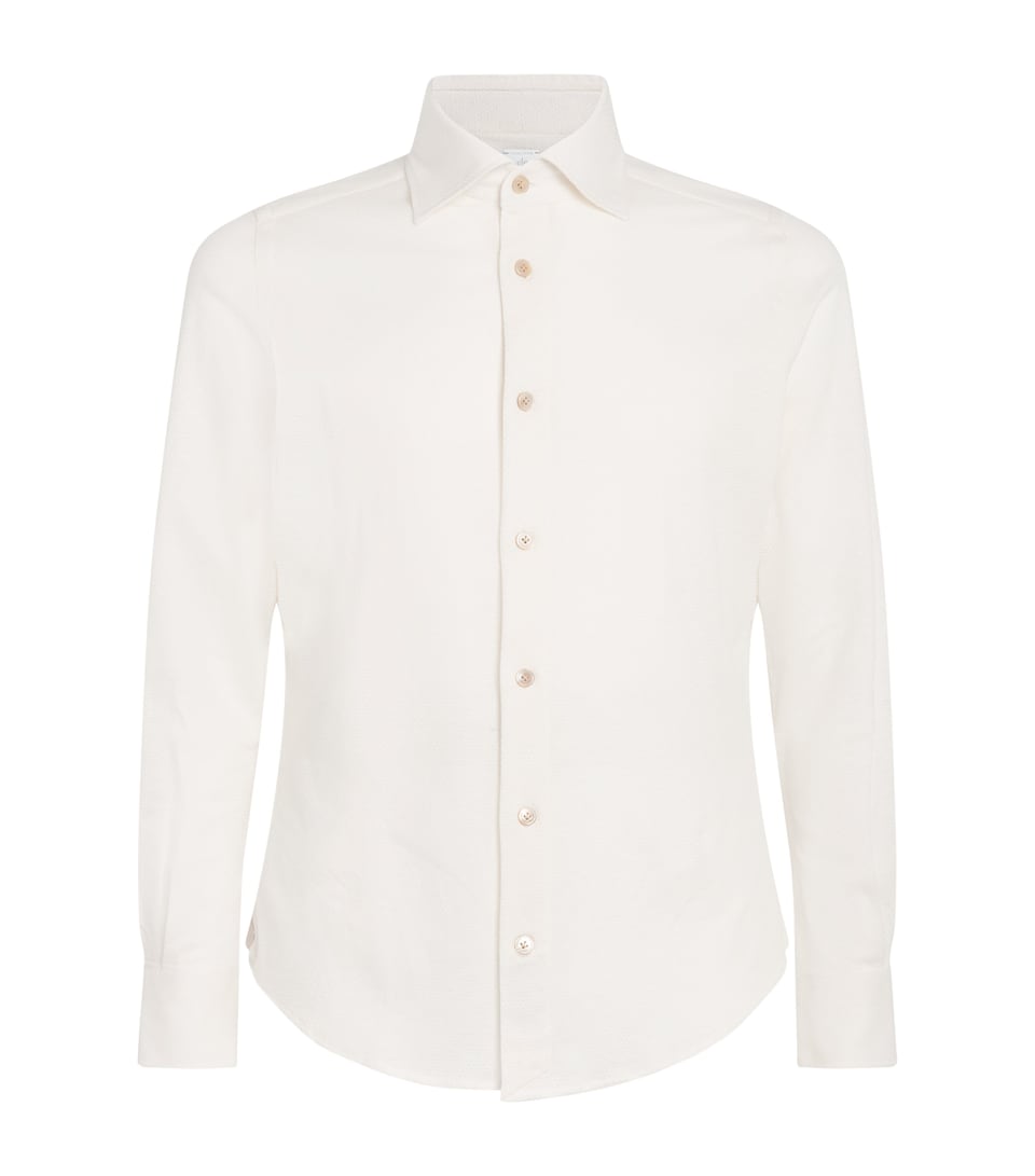Eleventy Mens Cotton-Linen Knitted Shirt Bianco