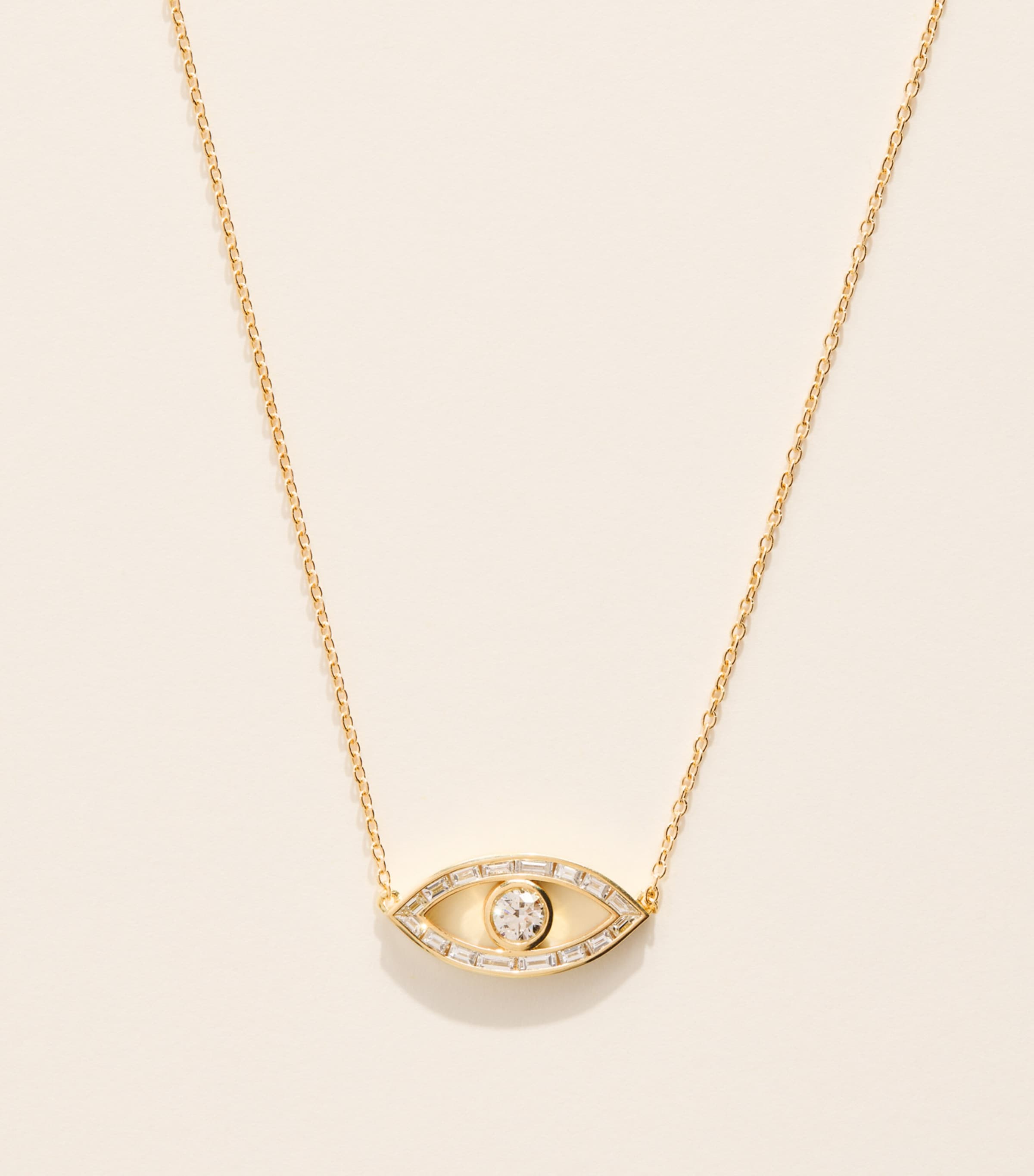 Jennifer Meyer Yellow Gold and Diamond Open Evil Eye Necklace Yellow Gold
