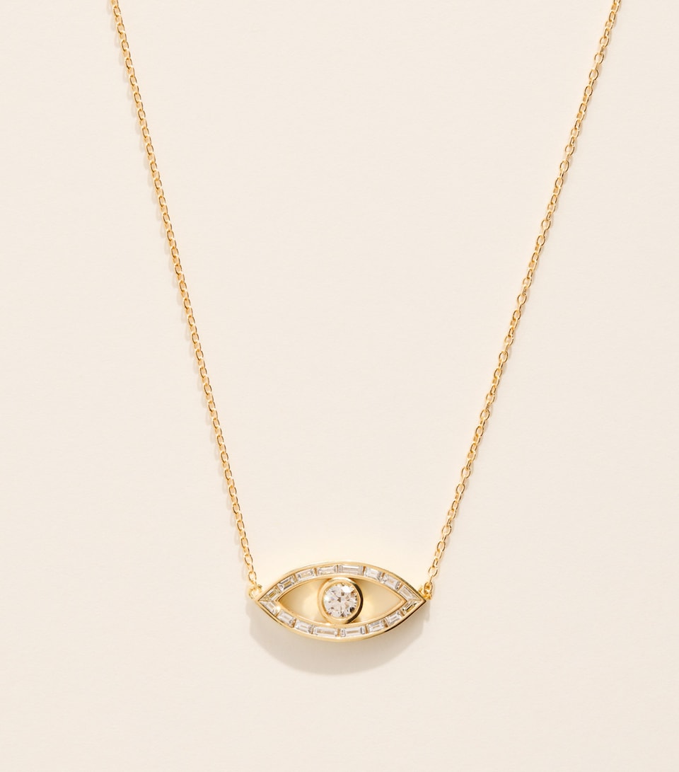 Jennifer Meyer Yellow Gold and Diamond Open Evil Eye Necklace Yellow Gold