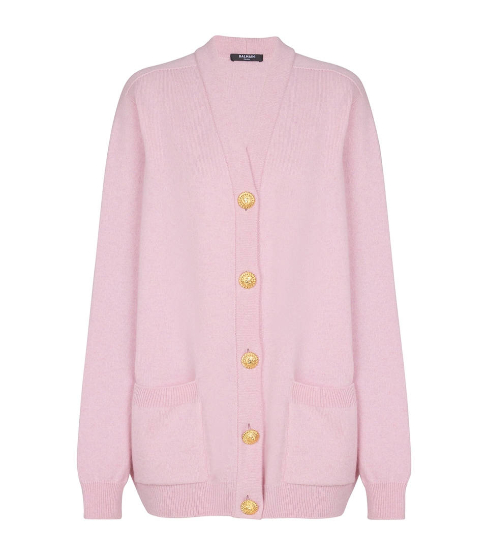 Balmain Womens Cashmere-Virgin Wool Cardigan Rose Pale