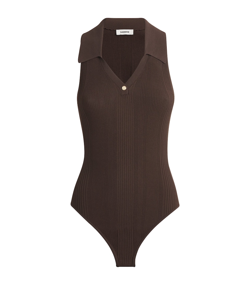 Sandro Paris Womens Knitted Polo Bodysuit Brown