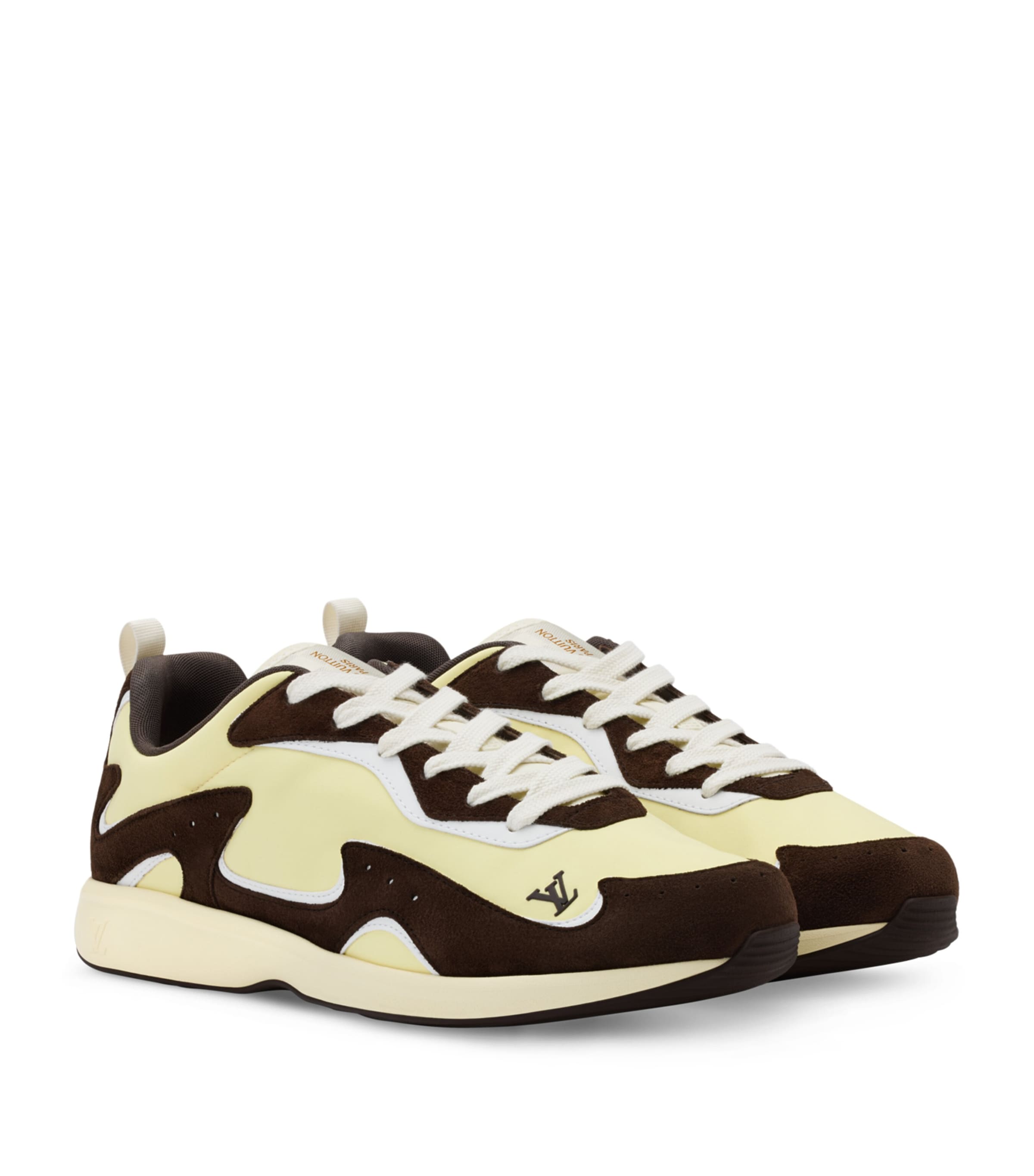 LOUIS VUITTON Leather-Trimmed LV Drop 300 Sneakers Jaune Clair