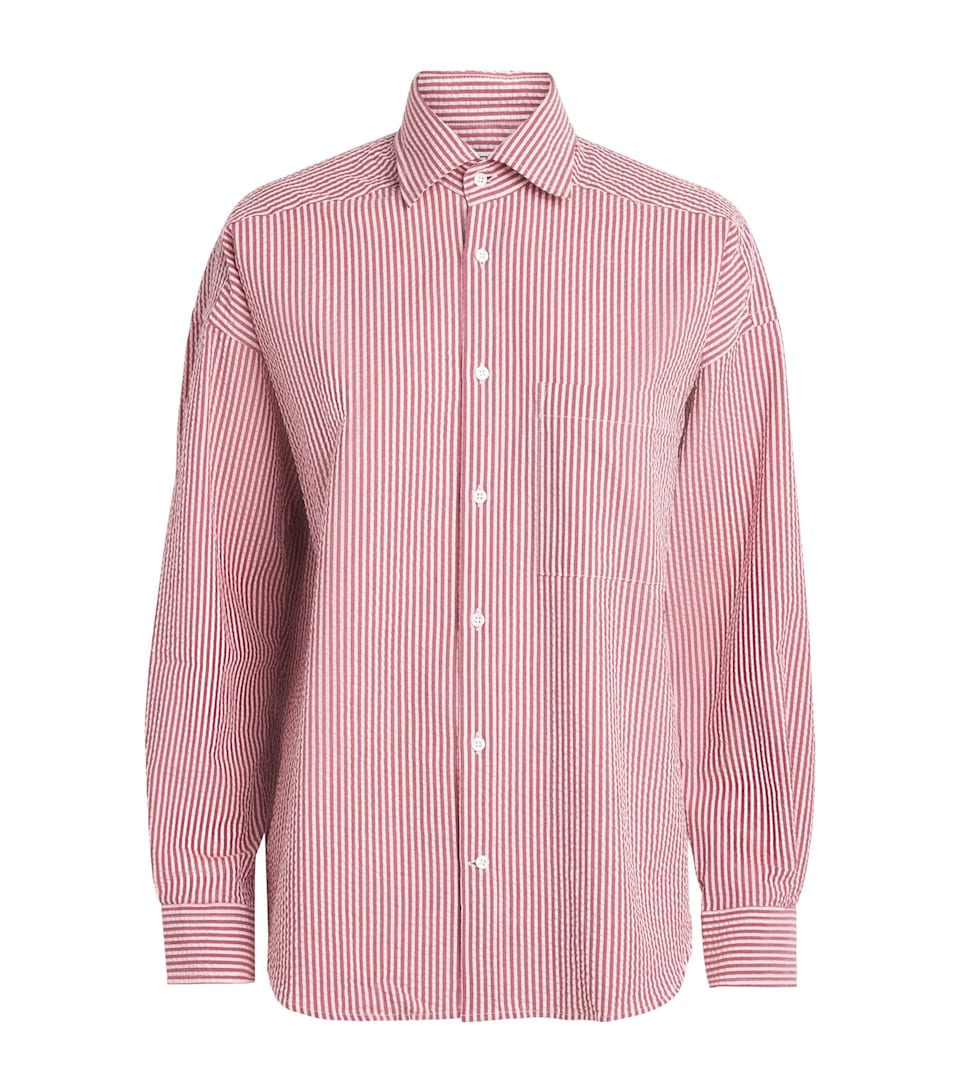 With Nothing Underneath Womens Seersucker Striped The Weekend Shirt Pink Berry Stripe