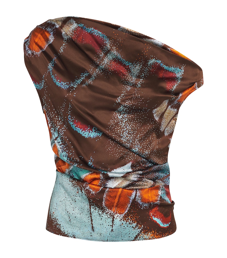 STAUD Womens Silk-Blend Phare Asymmetric Top Bfsy Butterfly Sky
