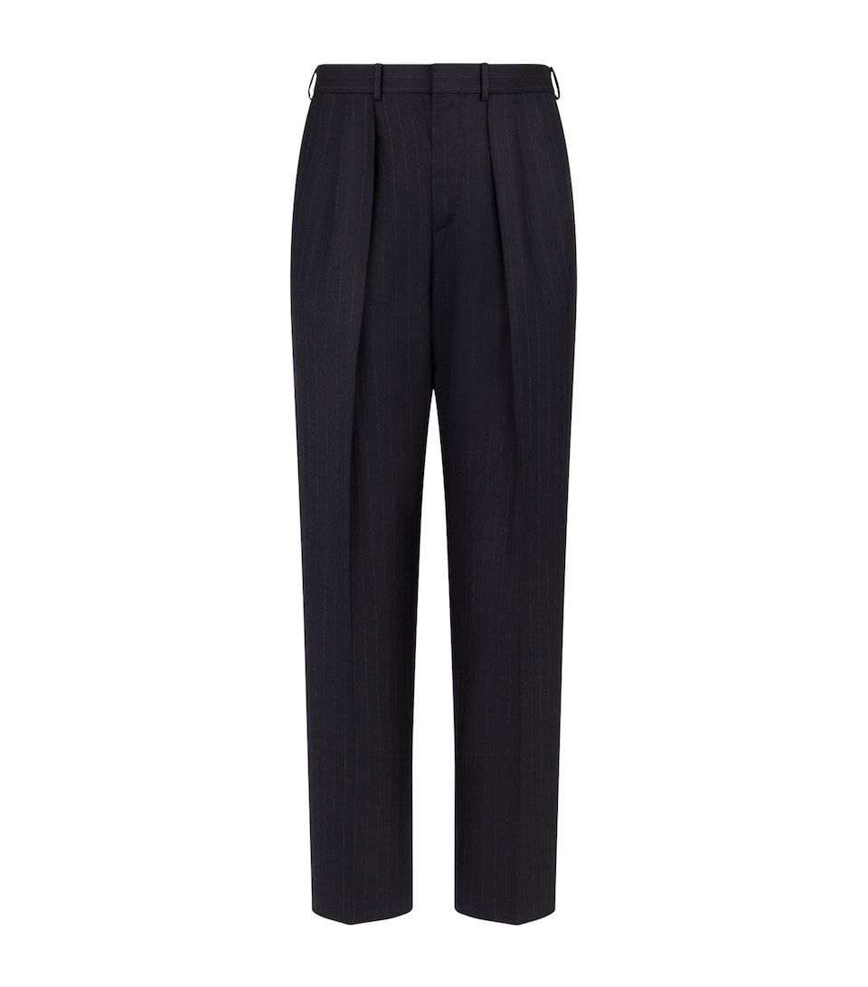 Wool Pinstripe Pleated Trousers