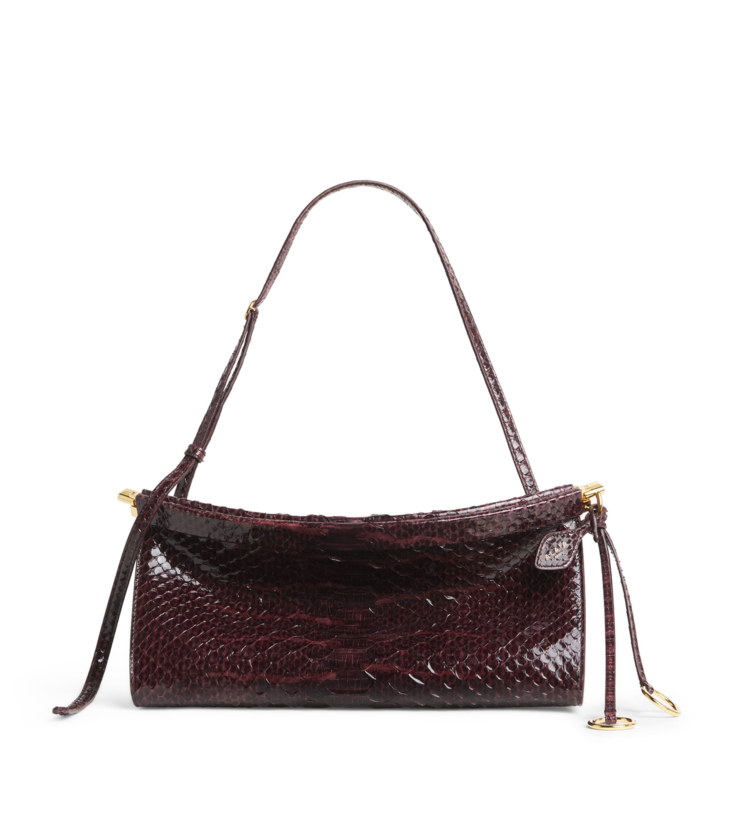 Alaïa Medium Snakeskin Le Click East West Shoulder Bag Bordeaux