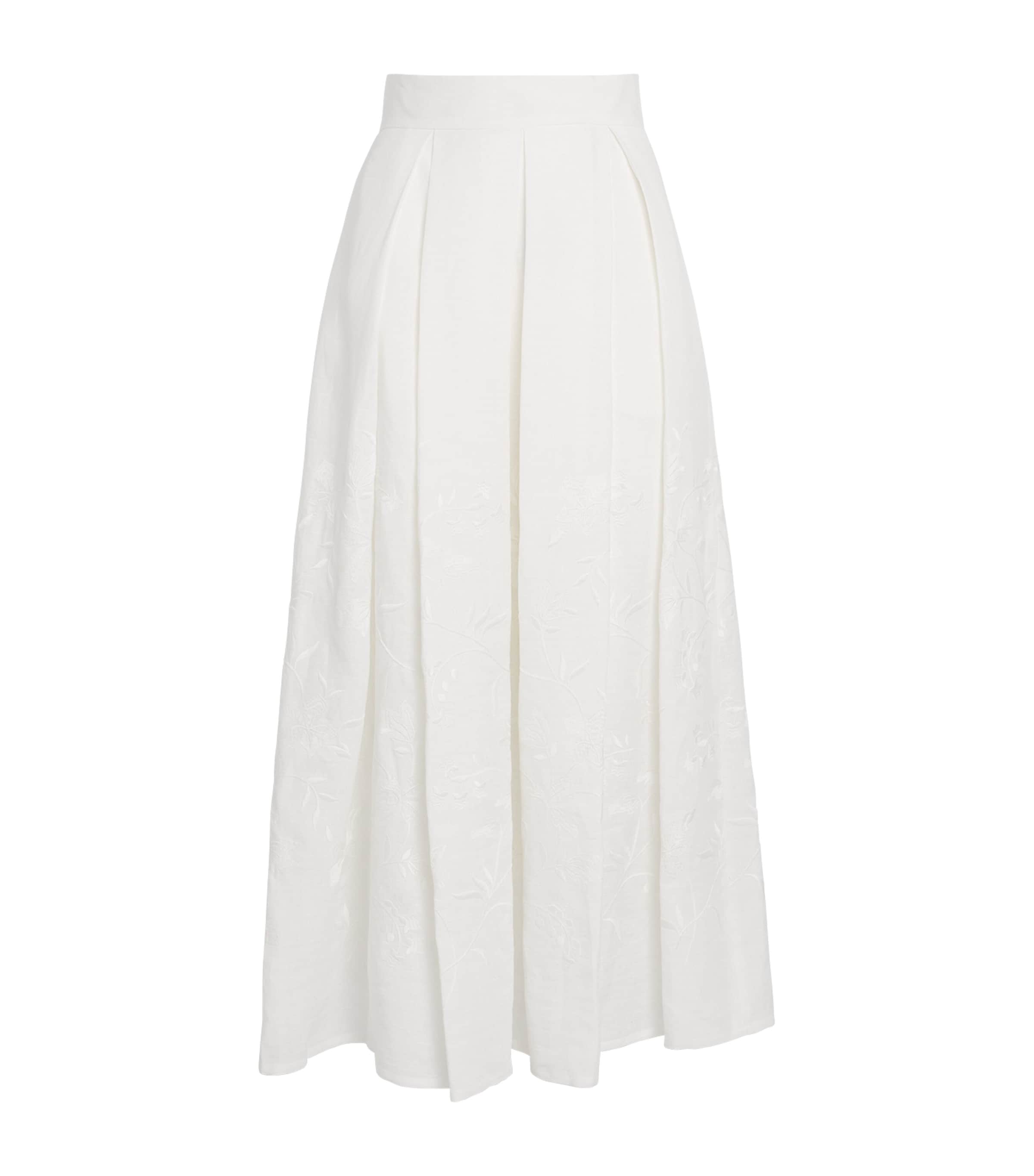 Eleventy Womens Linen Embroidered Maxi Skirt Bianco