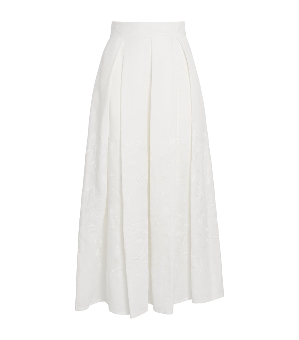 Eleventy Womens Linen Embroidered Maxi Skirt Bianco