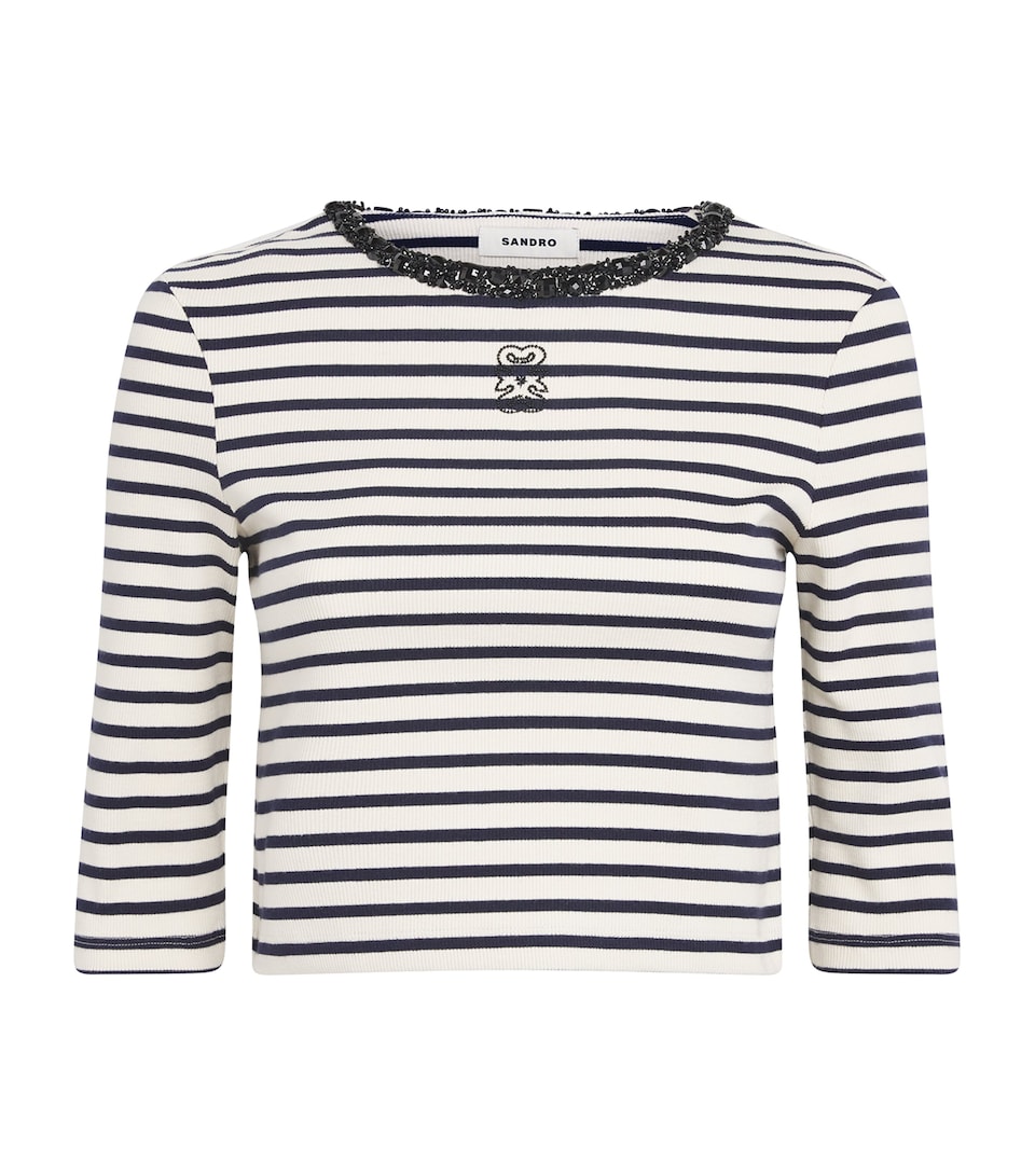 Stretch-Cotton Striped Crop Top