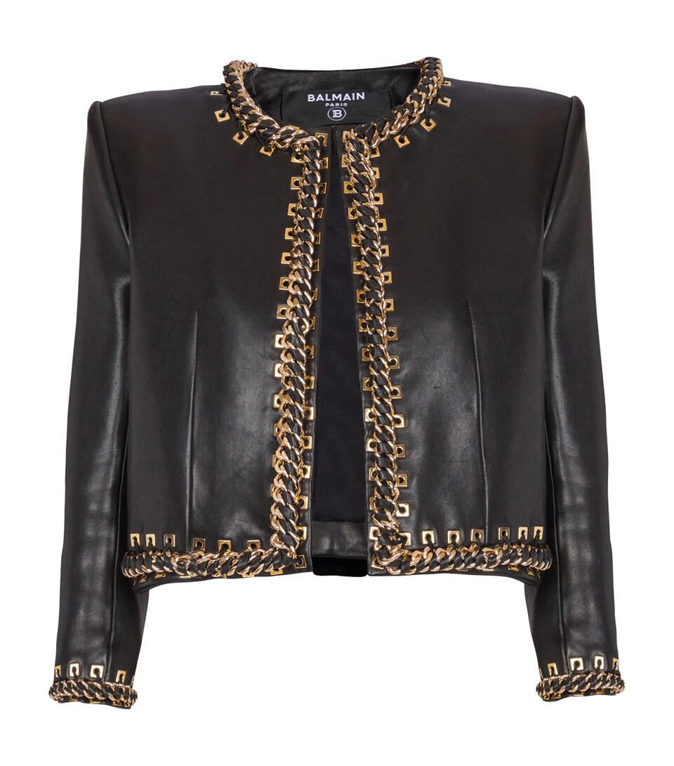 Leather Chain-Detail Jacket