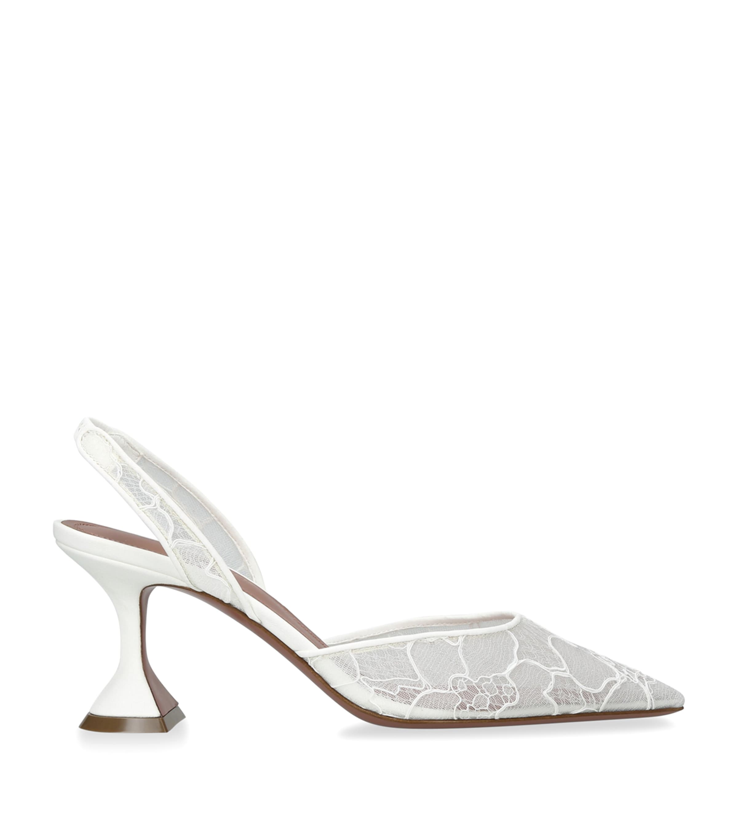 Amina Muaddi Lace Holli Slingback Heels 70 White