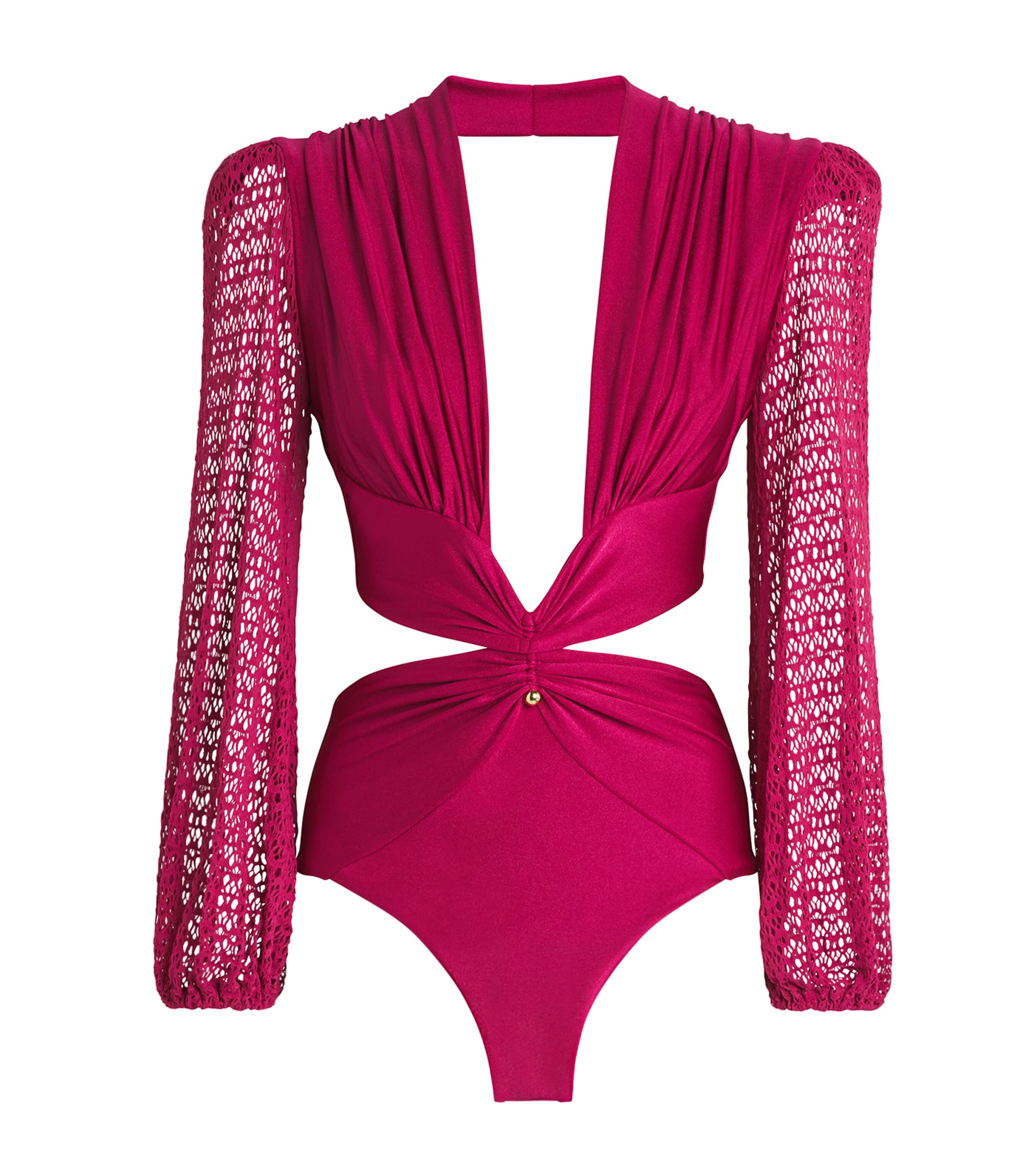 PatBO Womens Crochet-Trim Plunge-Neck Bodysuit Magenta