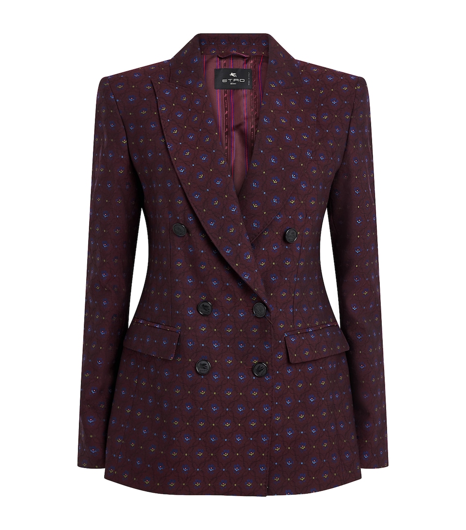Etro Womens Floral Jacquard Double-Breasted Blazer Burgundy