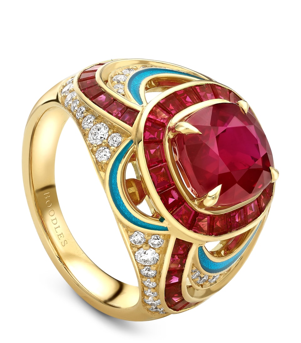 Boodles Yellow Gold, Diamond and Ruby Presence Chamber Palace Ring Red