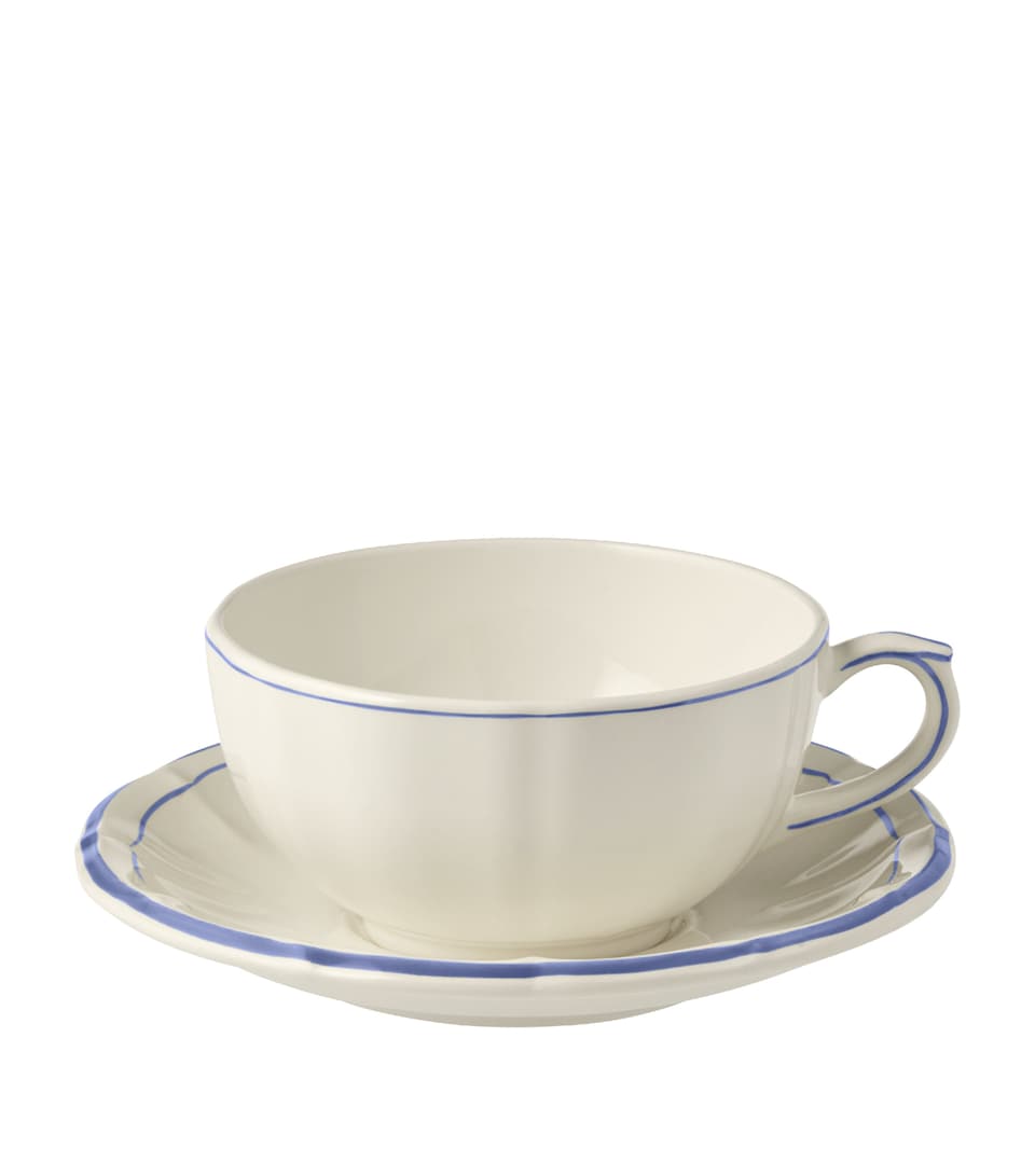 Gien Set of 2 Filets Bleu Teacups and Saucers White, Blue
